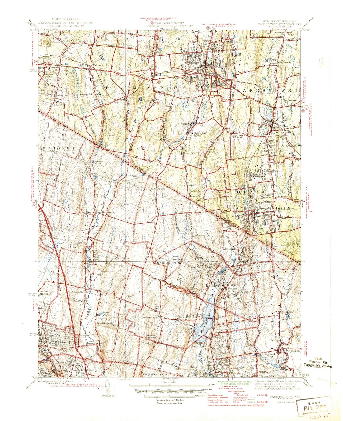 Classic USGS Park Ridge New Jersey 7.5'x7.5' Topo Map Image