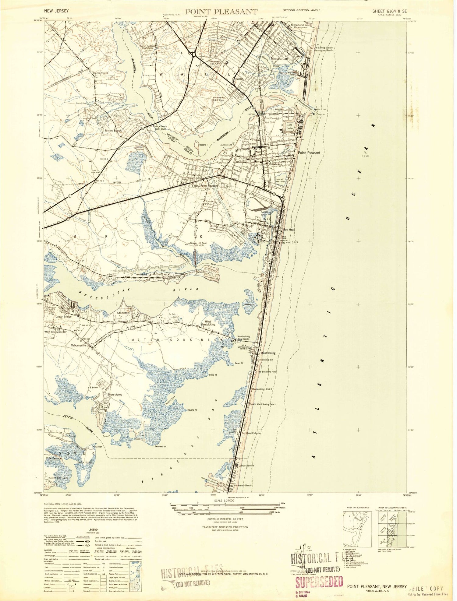 Classic USGS Point Pleasant New Jersey 7.5'x7.5' Topo Map Image