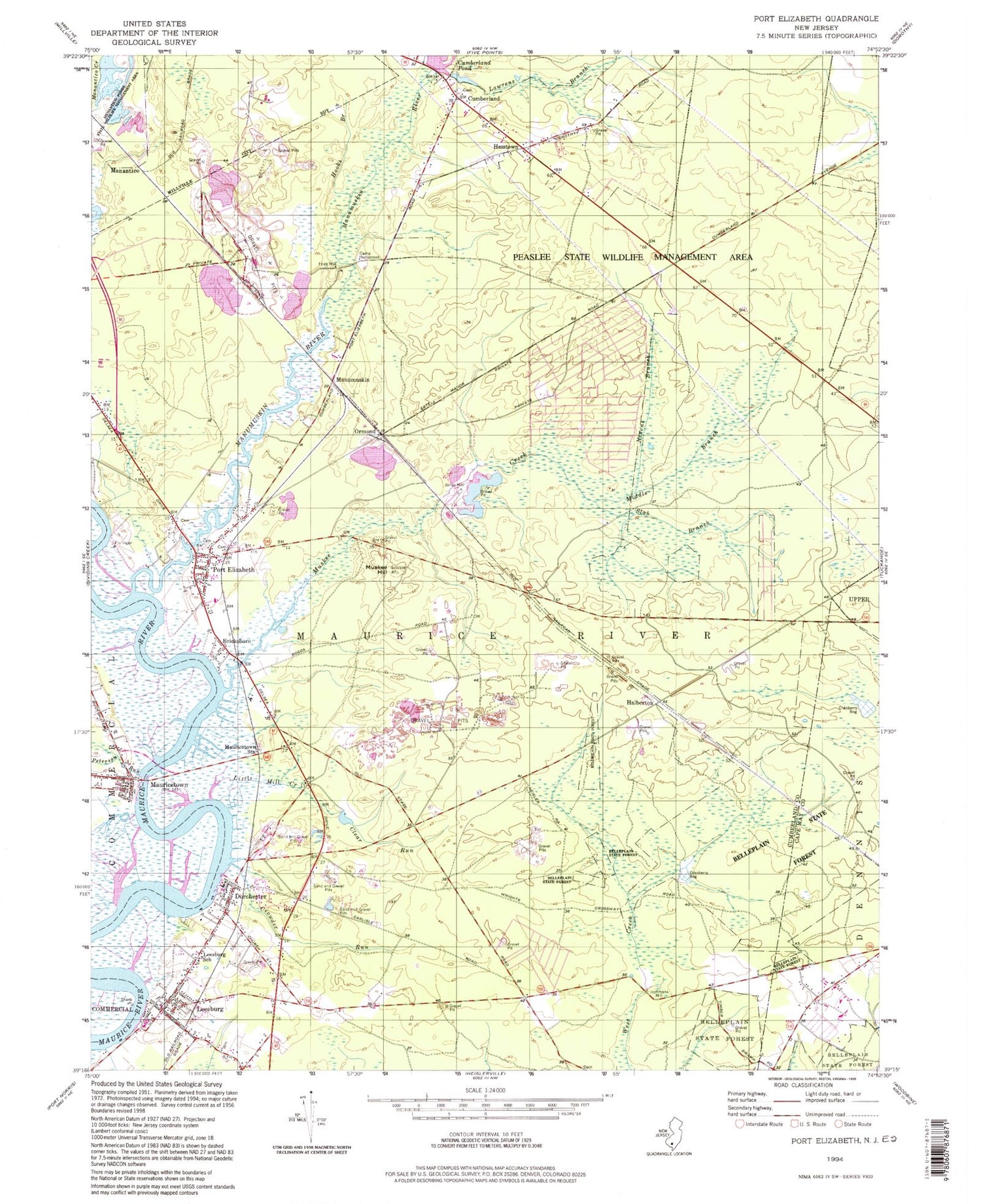 Classic USGS Port Elizabeth New Jersey 7.5'x7.5' Topo Map Image