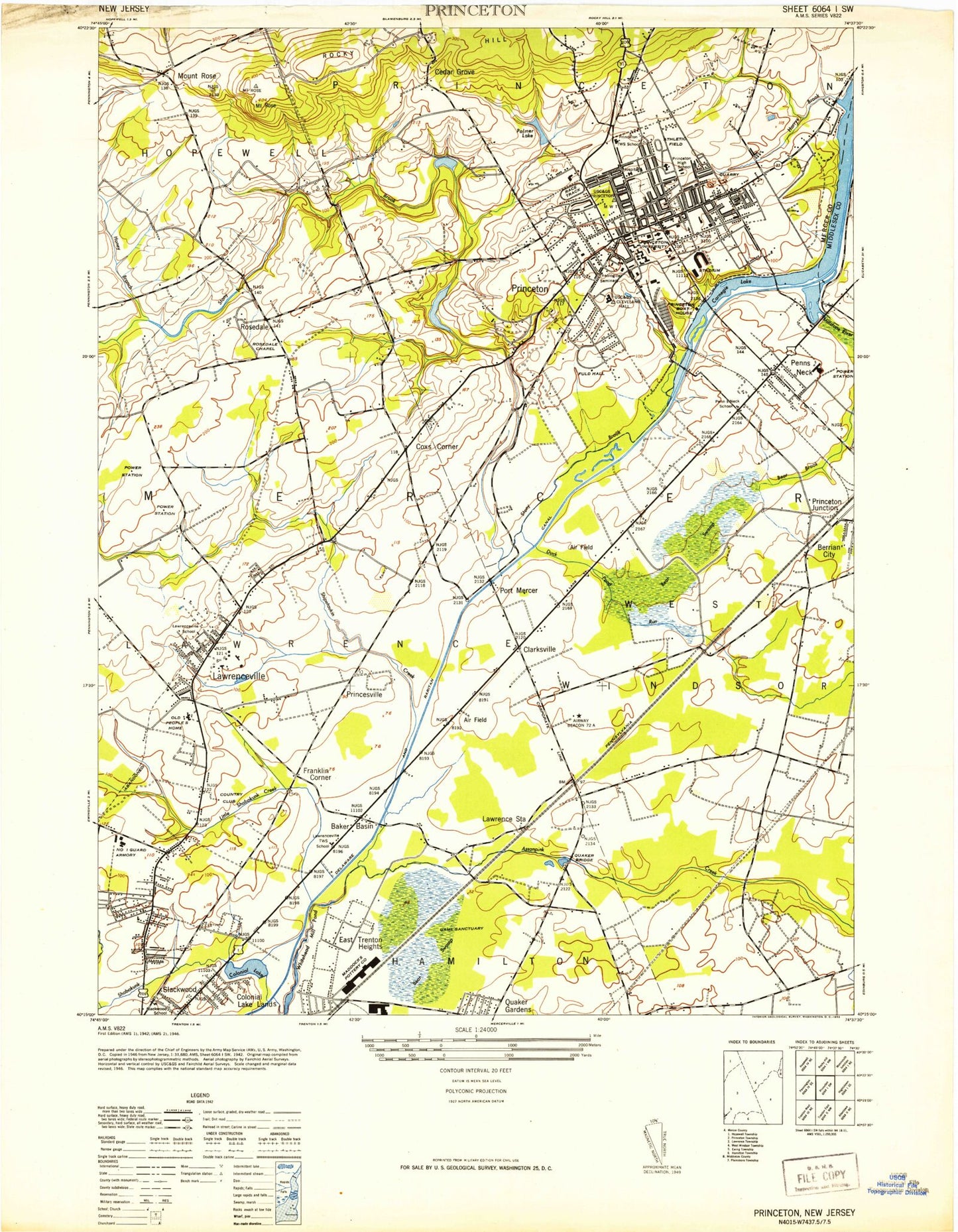 Classic USGS Princeton New Jersey 7.5'x7.5' Topo Map Image