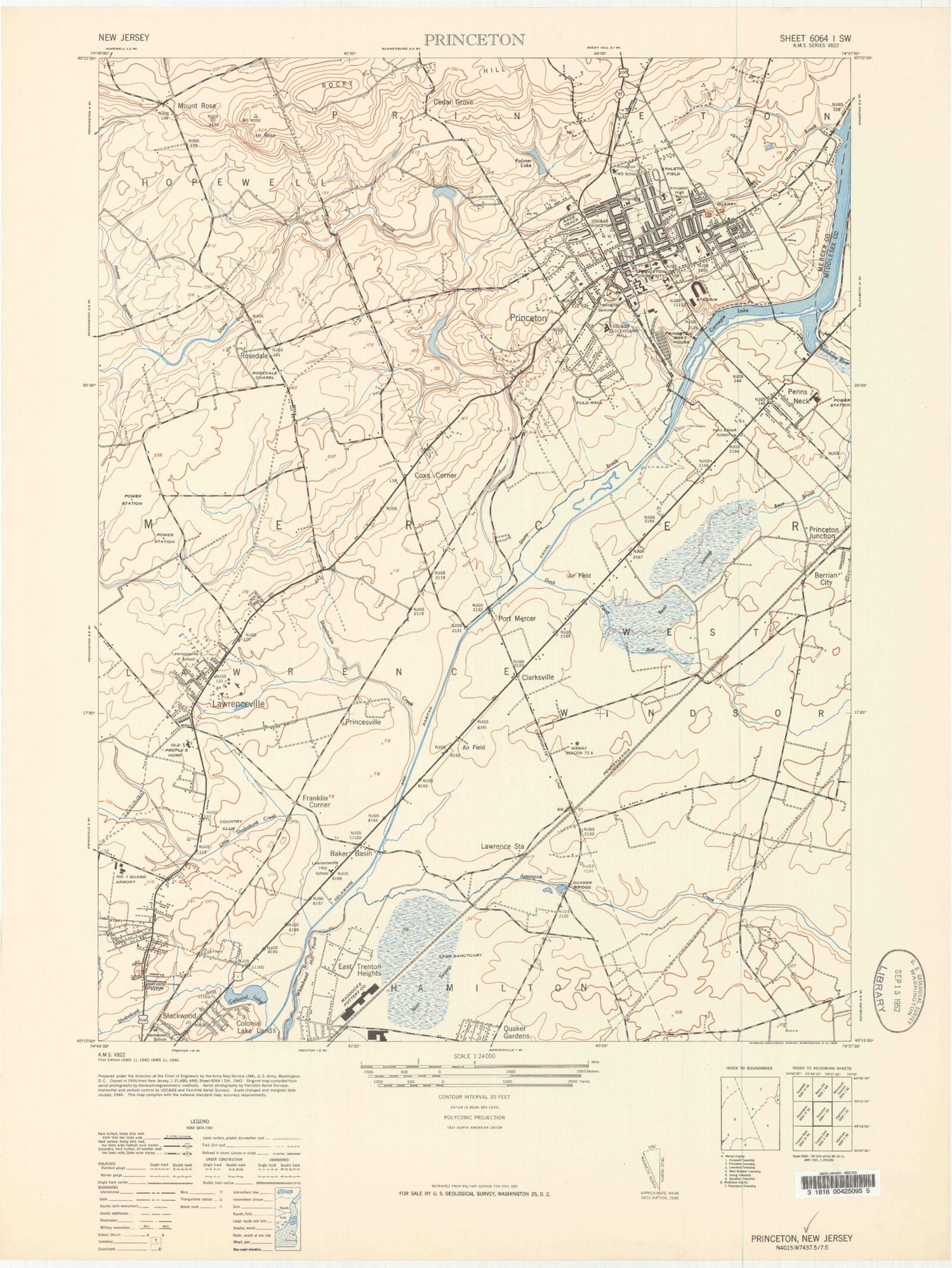 Classic USGS Princeton New Jersey 7.5'x7.5' Topo Map Image