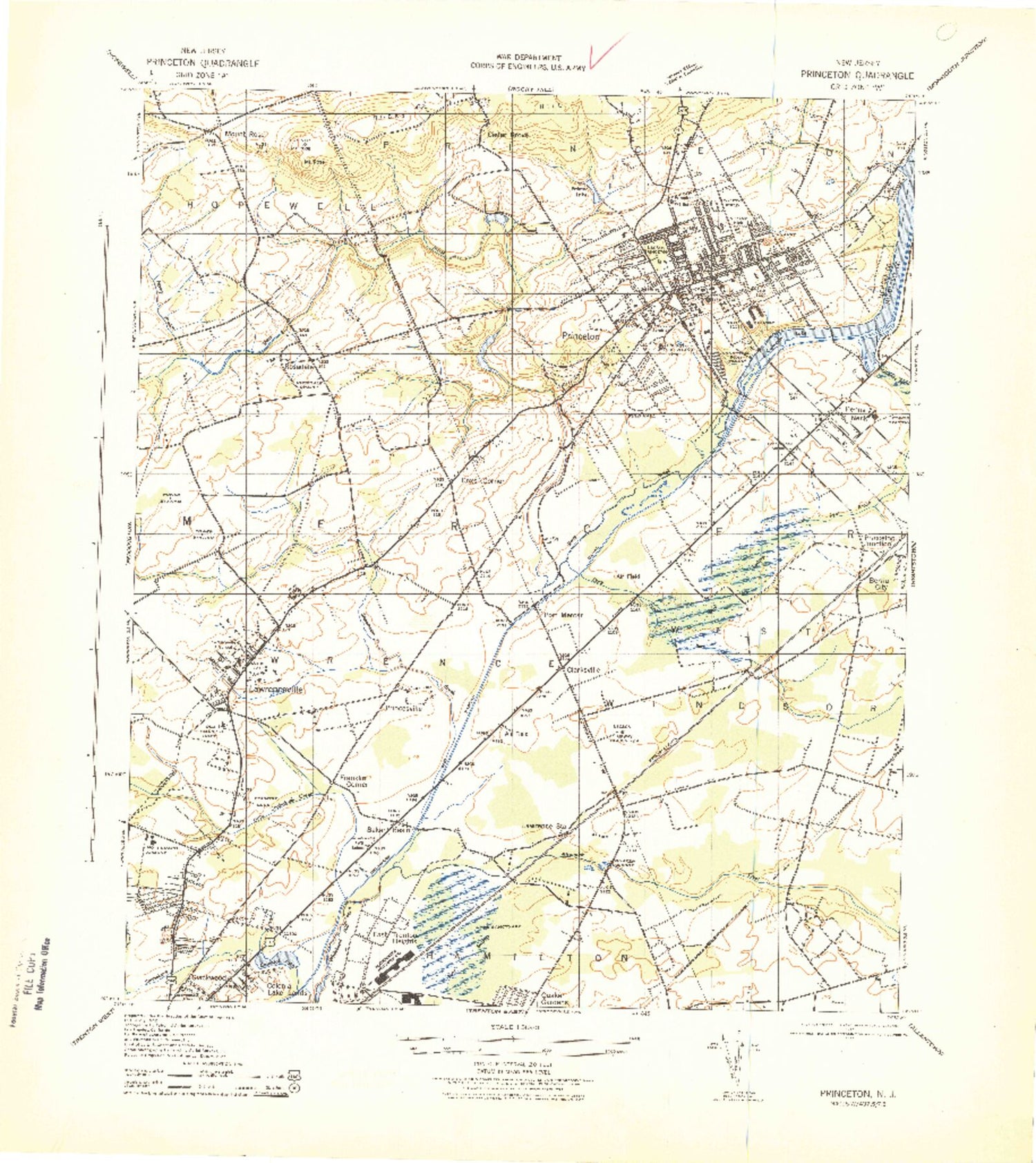 Classic USGS Princeton New Jersey 7.5'x7.5' Topo Map Image