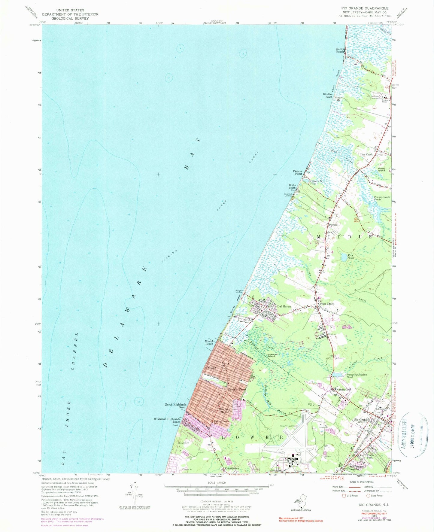 Classic USGS Rio Grande New Jersey 7.5'x7.5' Topo Map Image