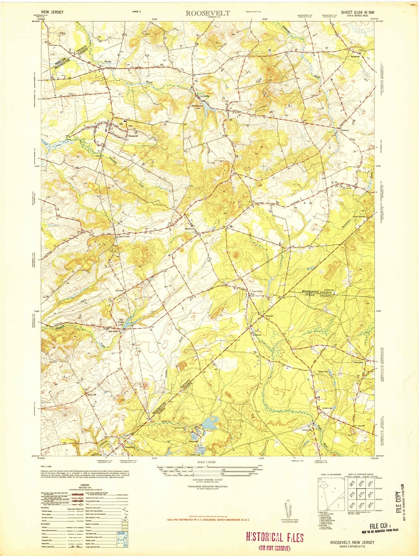Classic USGS Roosevelt New Jersey 7.5'x7.5' Topo Map Image