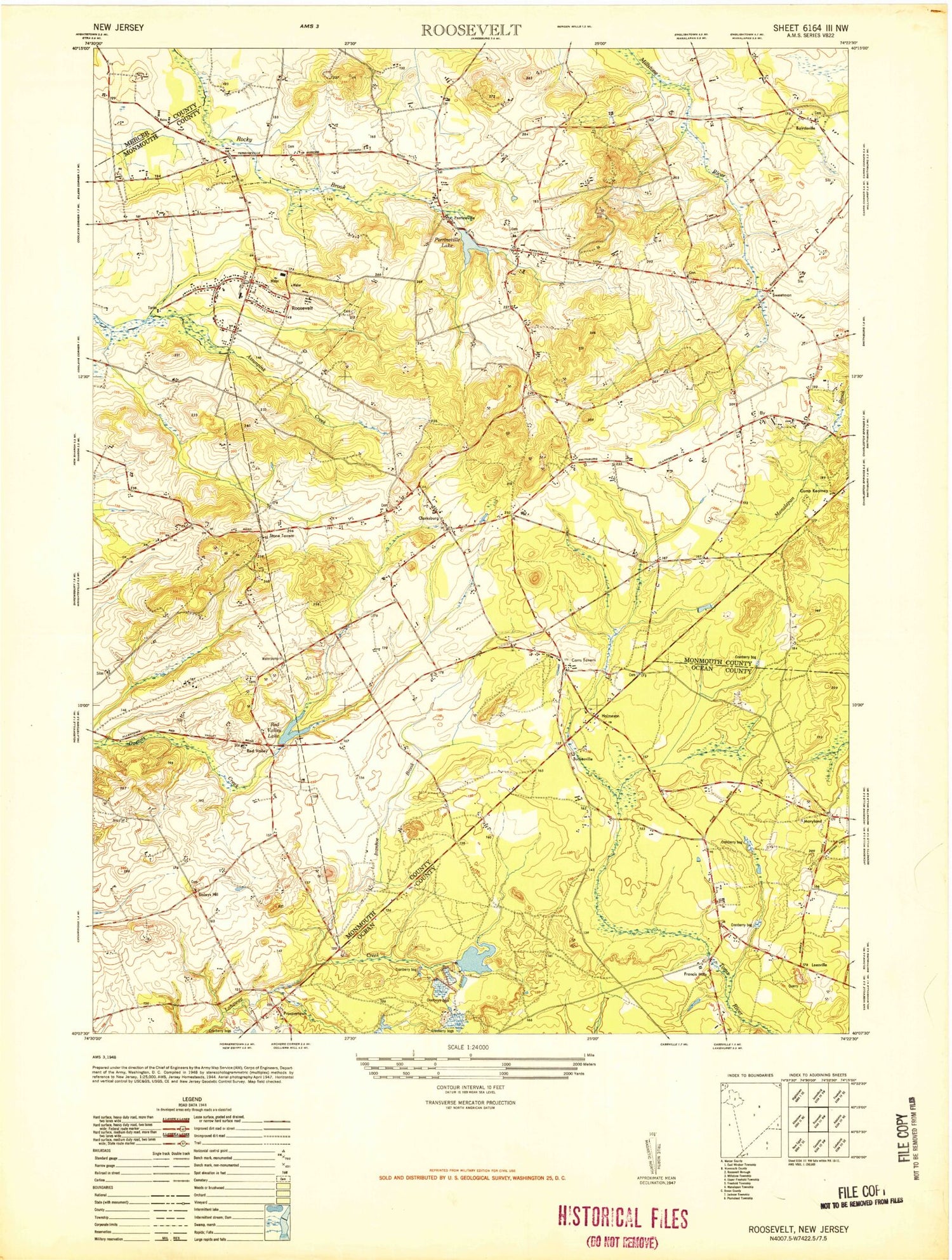 Classic USGS Roosevelt New Jersey 7.5'x7.5' Topo Map Image