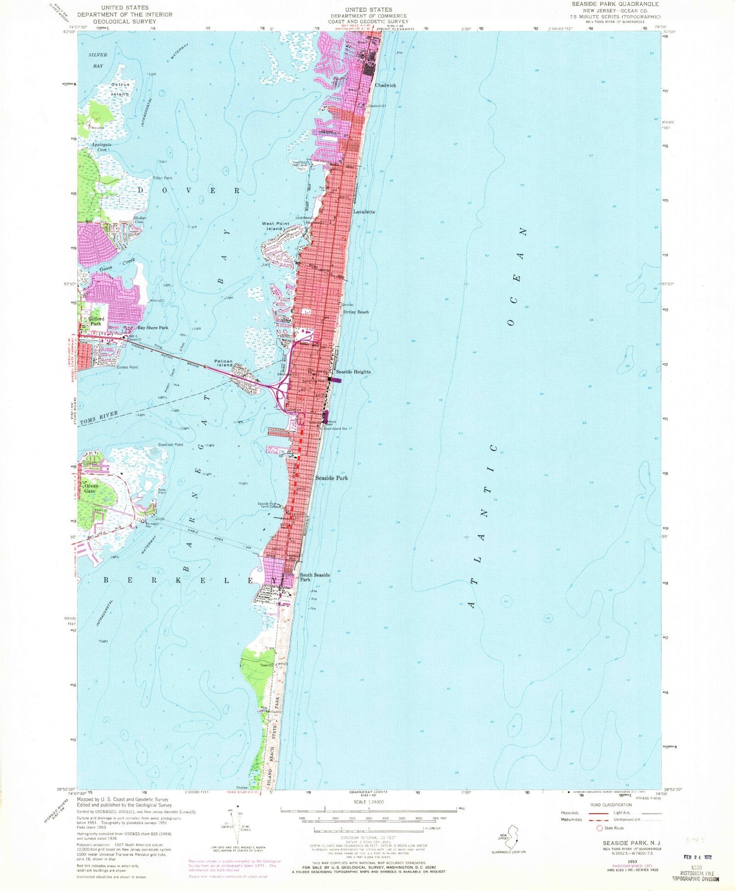 Classic USGS Seaside Park New Jersey 7.5'x7.5' Topo Map Image