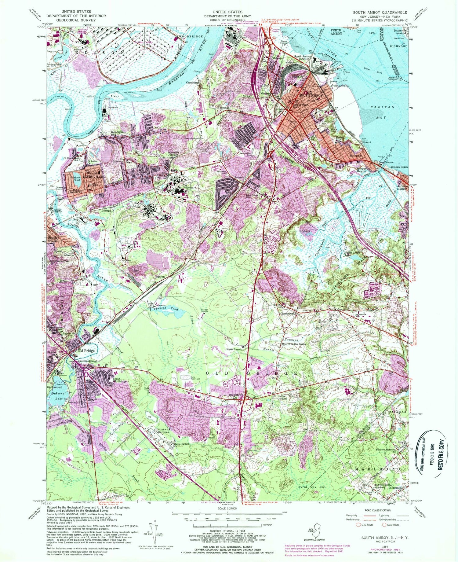 Classic USGS South Amboy New Jersey 7.5'x7.5' Topo Map Image