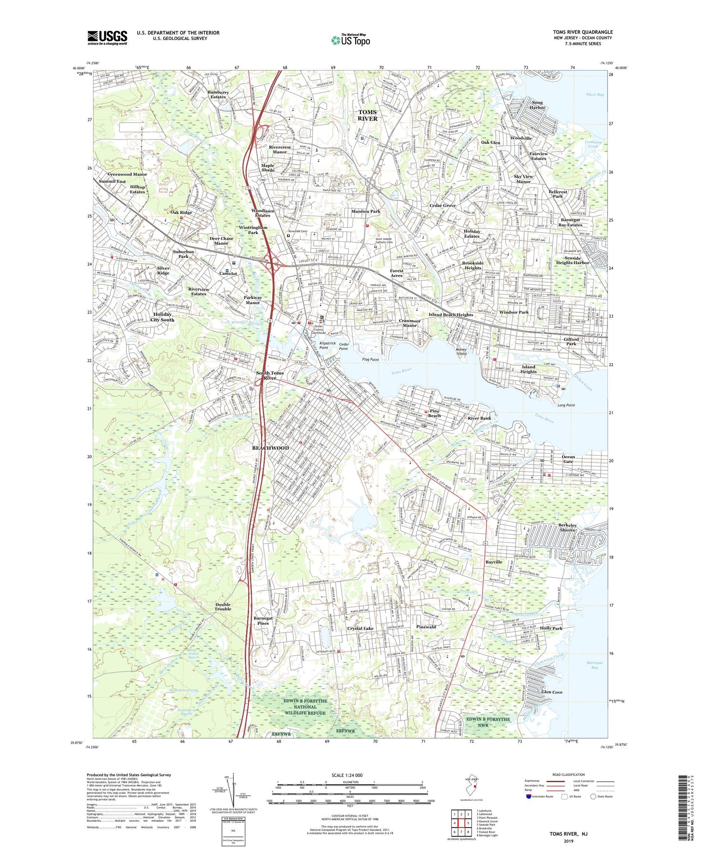 Toms River New Jersey US Topo Map Image