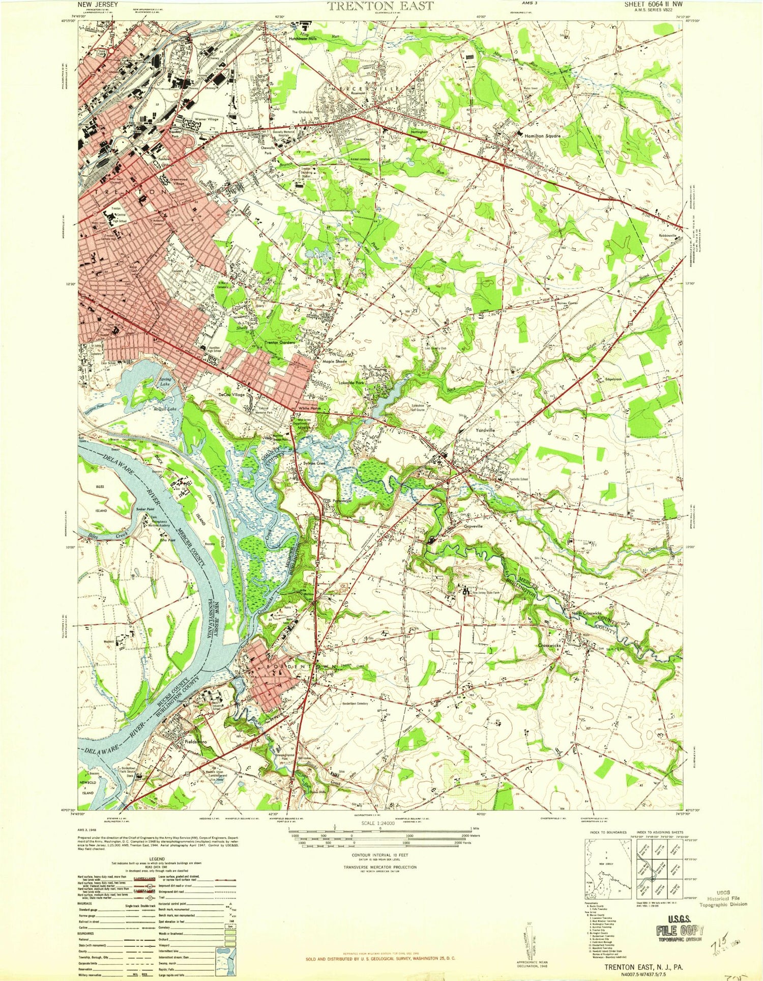 Classic USGS Trenton East New Jersey 7.5'x7.5' Topo Map Image