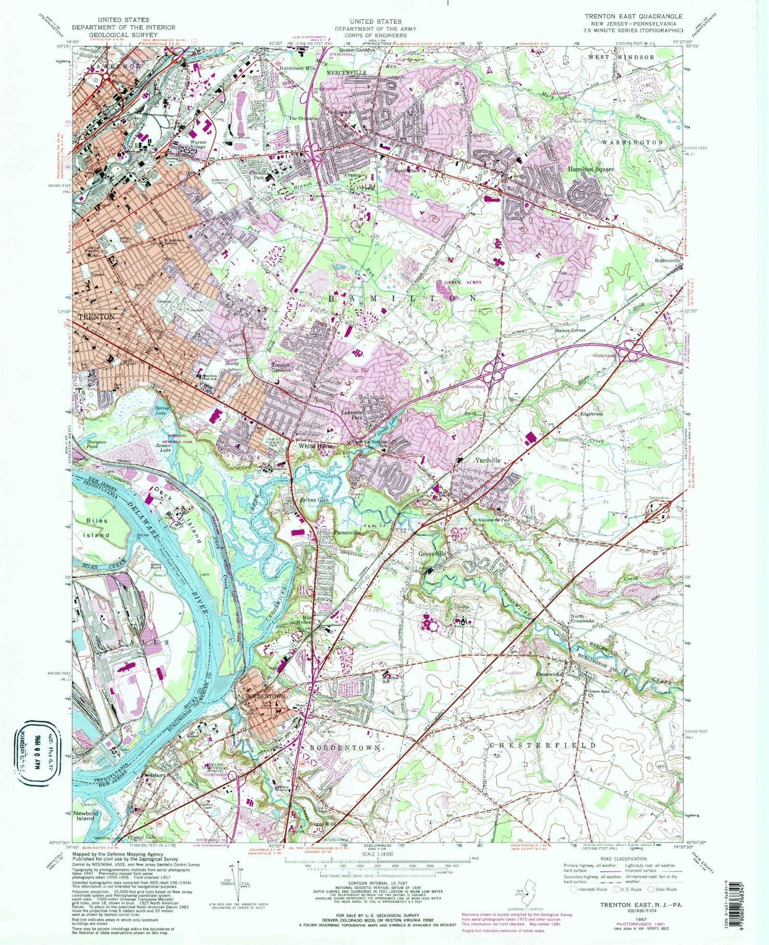 Classic USGS Trenton East New Jersey 7.5'x7.5' Topo Map Image