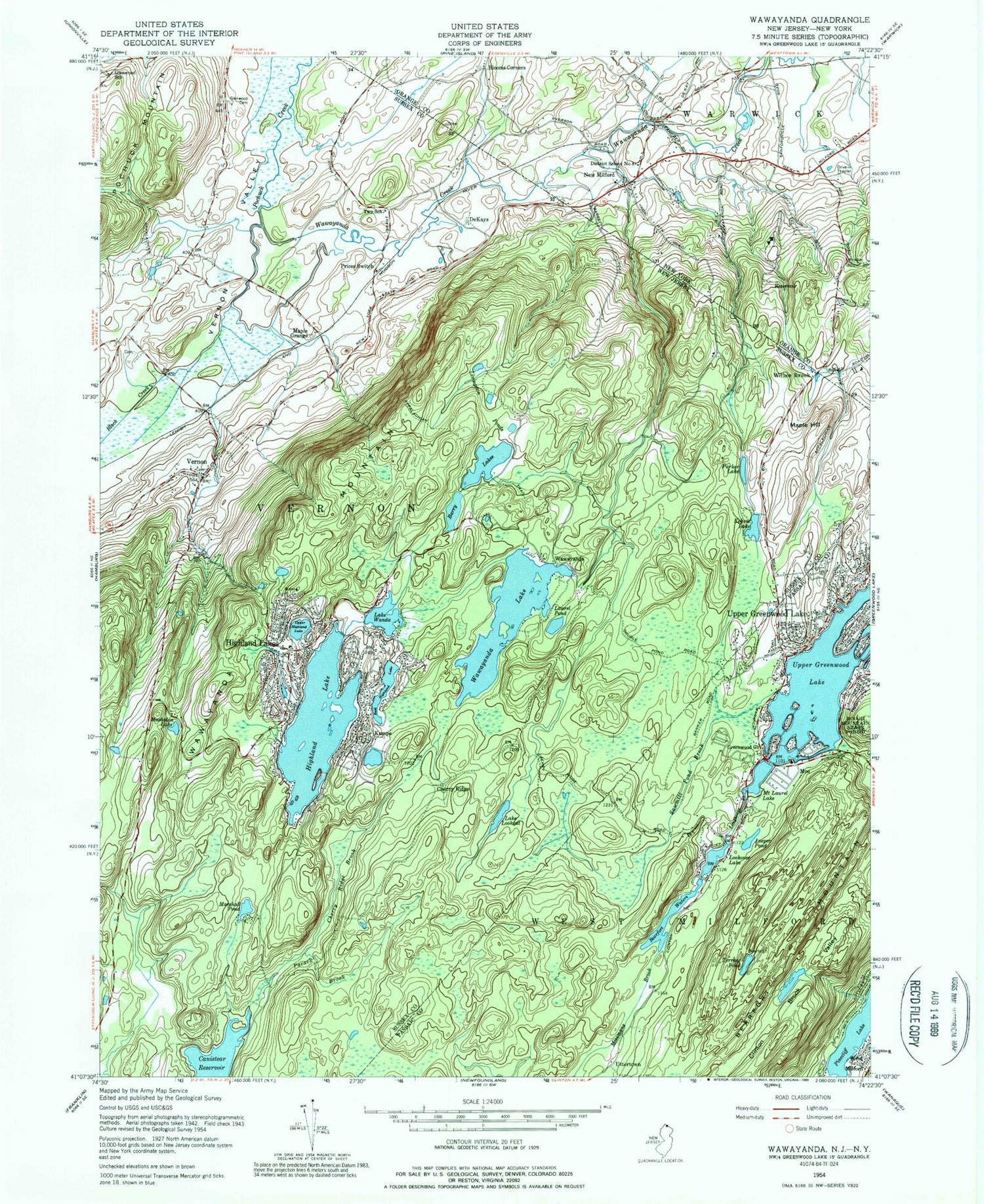 Classic USGS Wawayanda New Jersey 7.5'x7.5' Topo Map Image