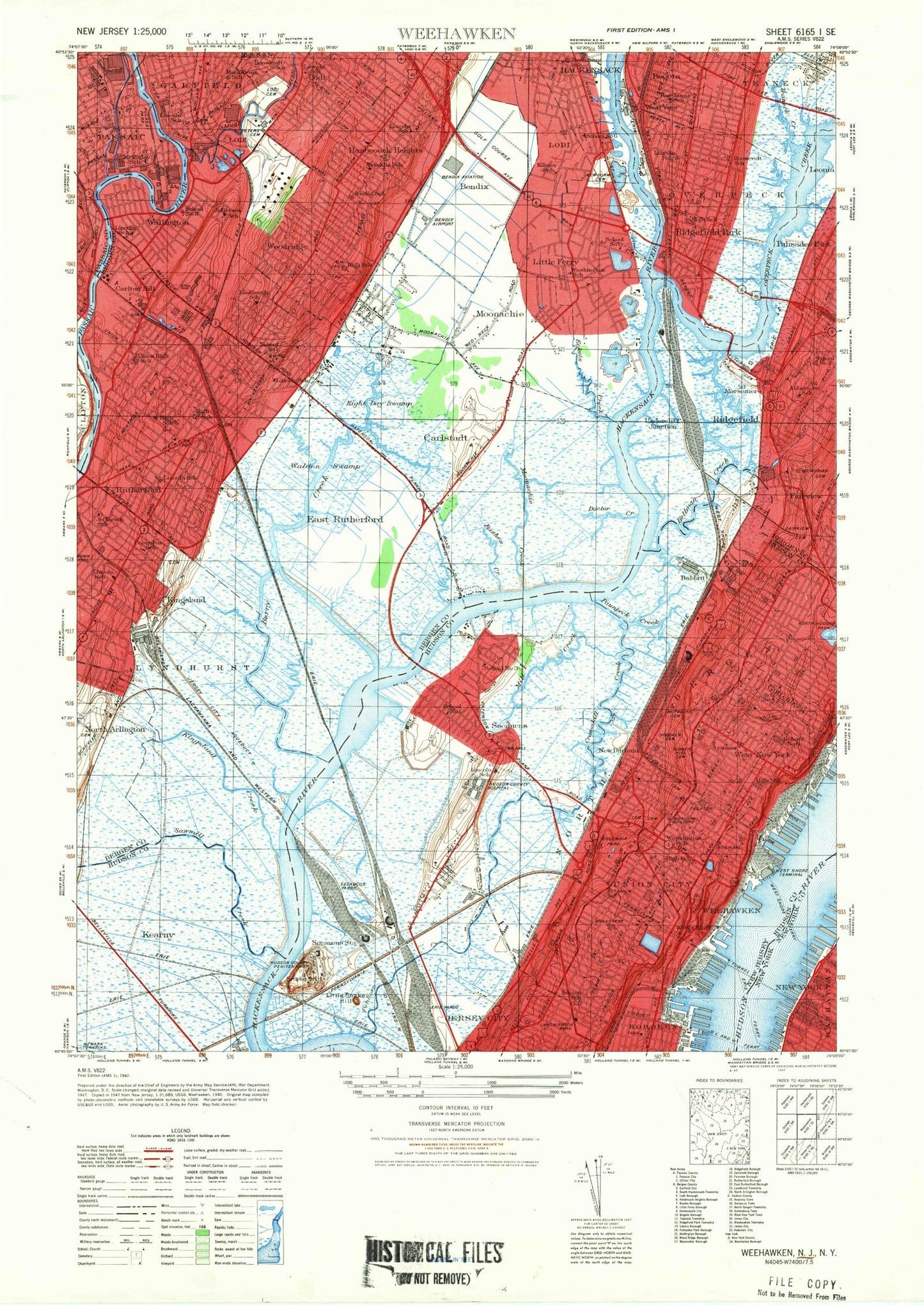 Classic USGS Weehawken New Jersey 7.5'x7.5' Topo Map Image
