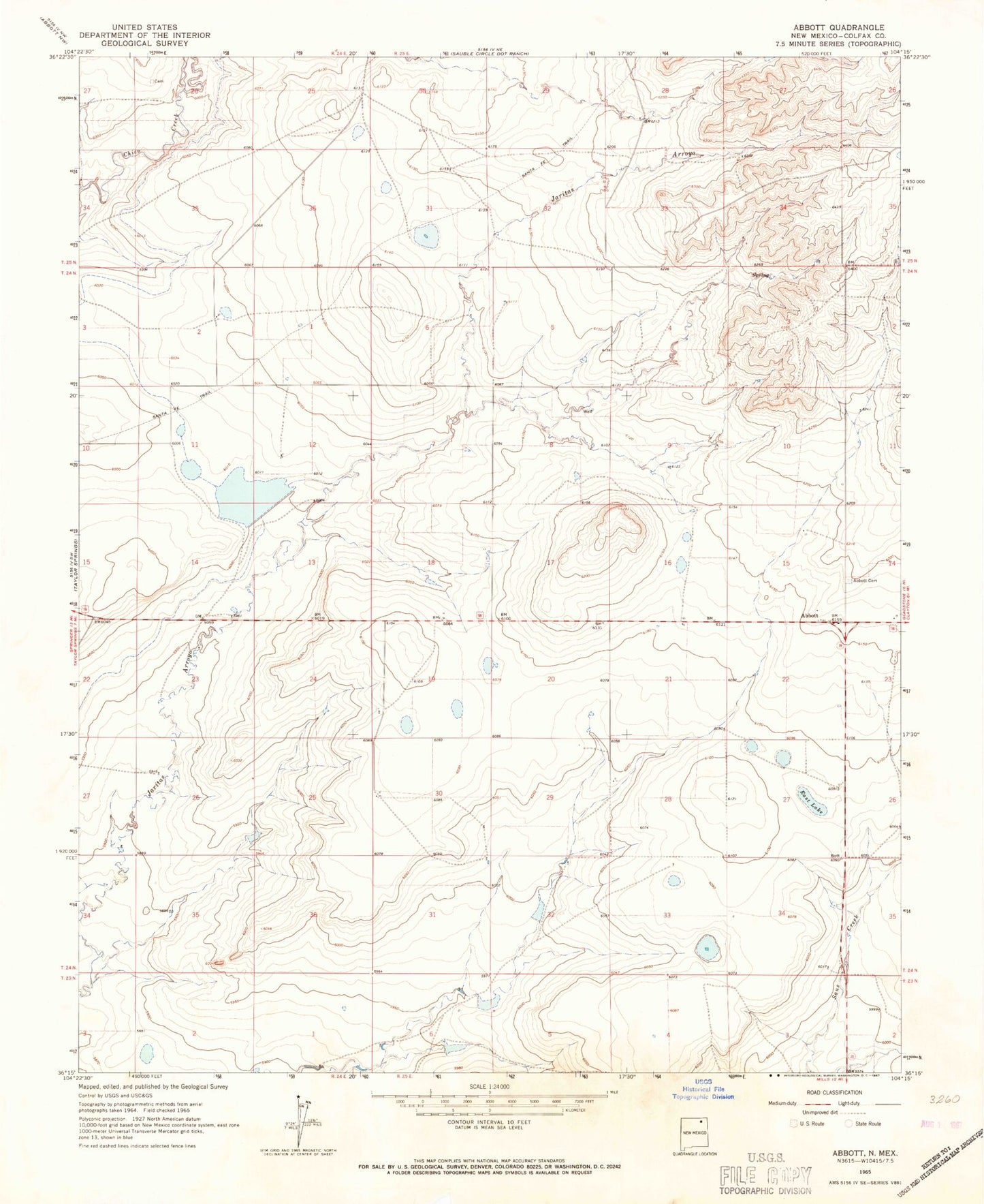 Classic USGS Abbott New Mexico 7.5'x7.5' Topo Map Image