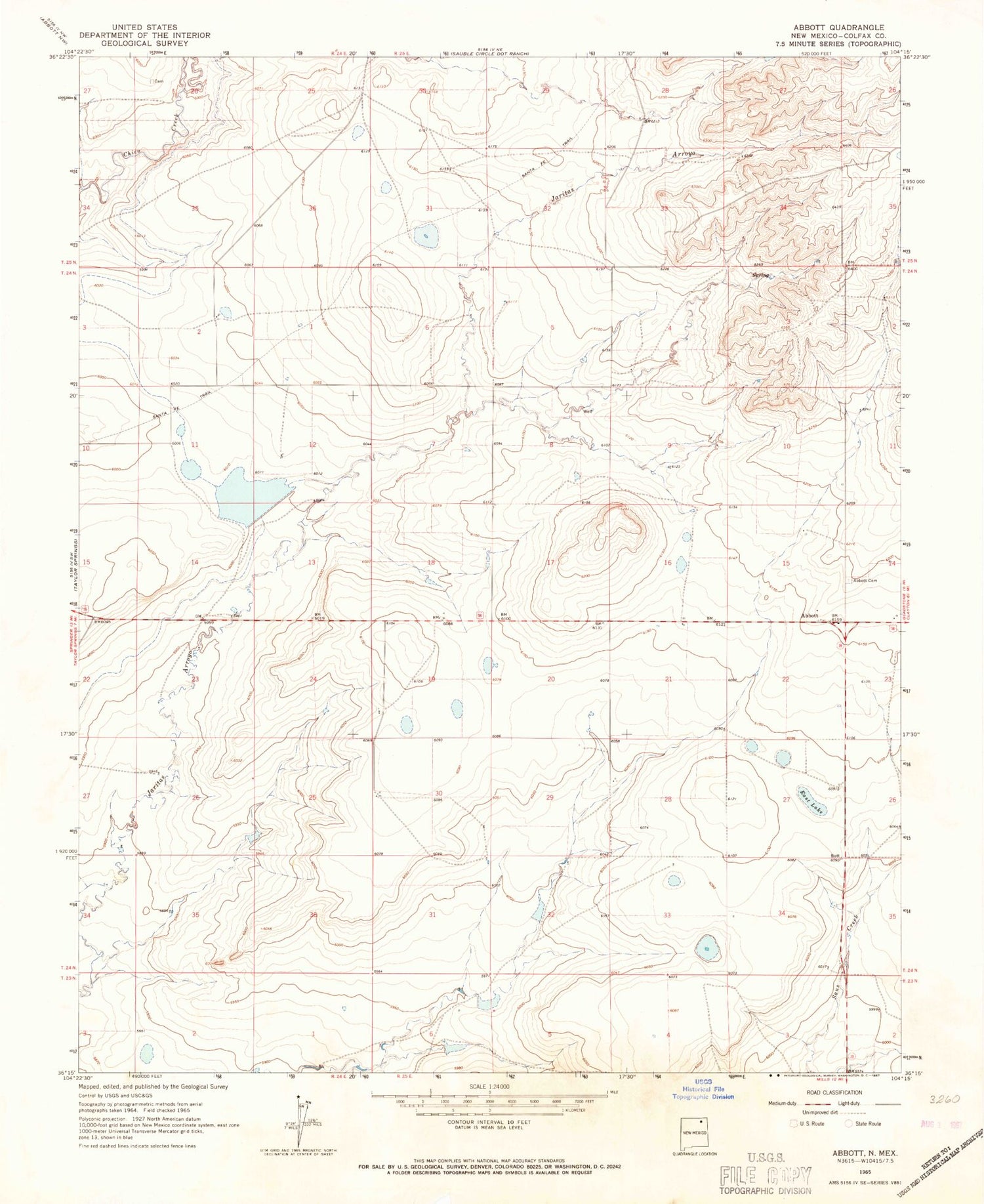 Classic USGS Abbott New Mexico 7.5'x7.5' Topo Map Image