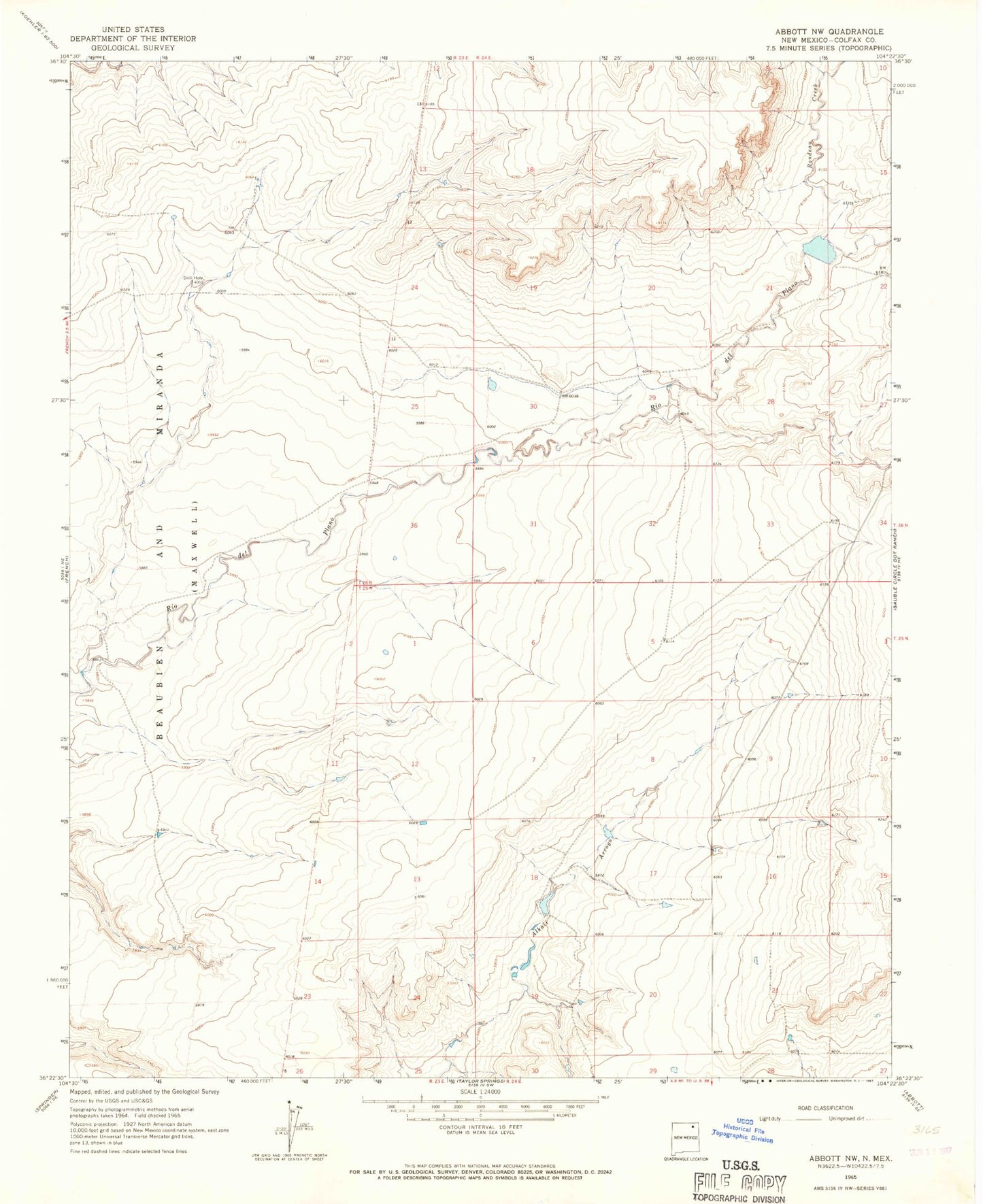 Classic USGS Abbott NW New Mexico 7.5'x7.5' Topo Map Image