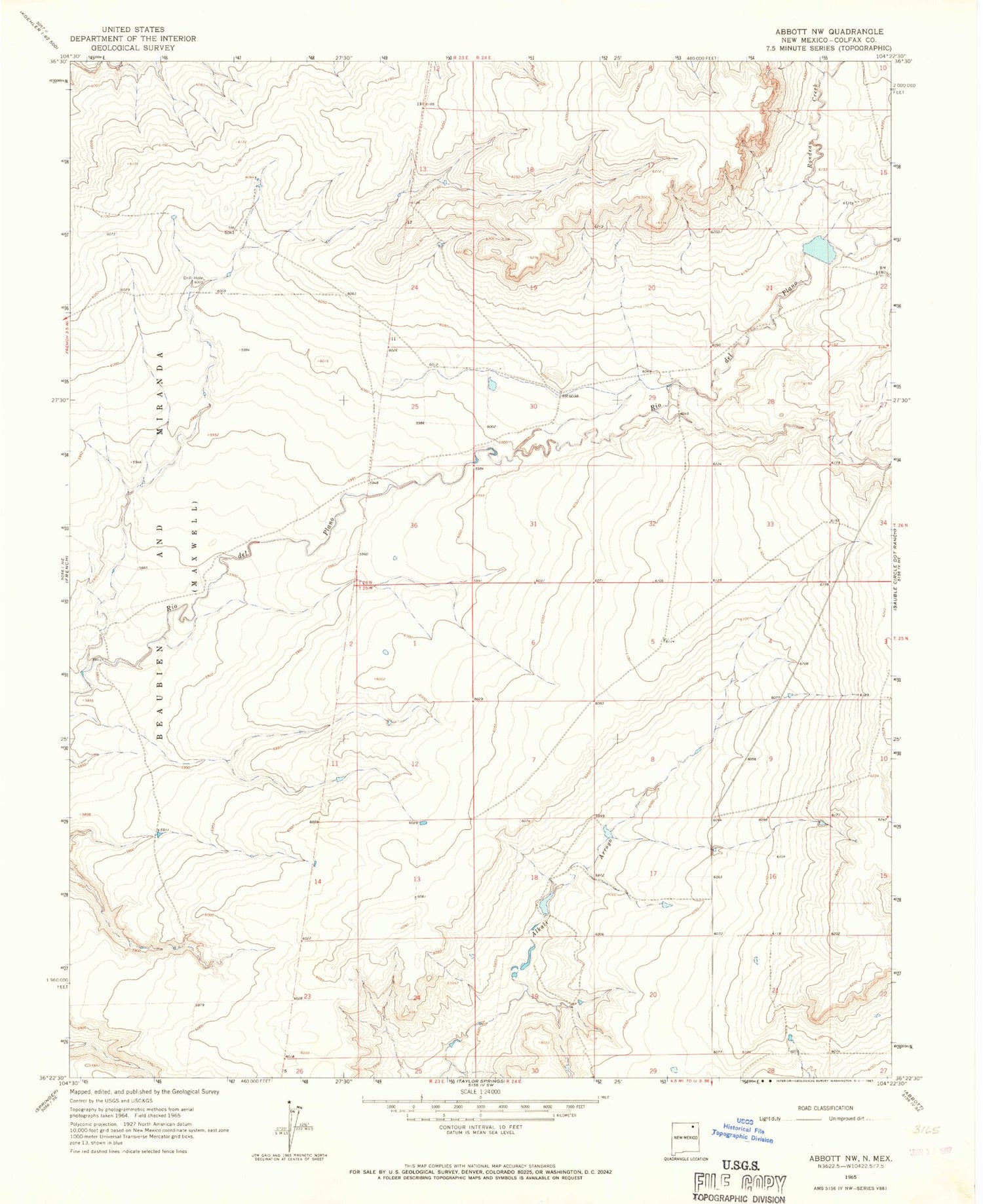 Classic USGS Abbott NW New Mexico 7.5'x7.5' Topo Map Image