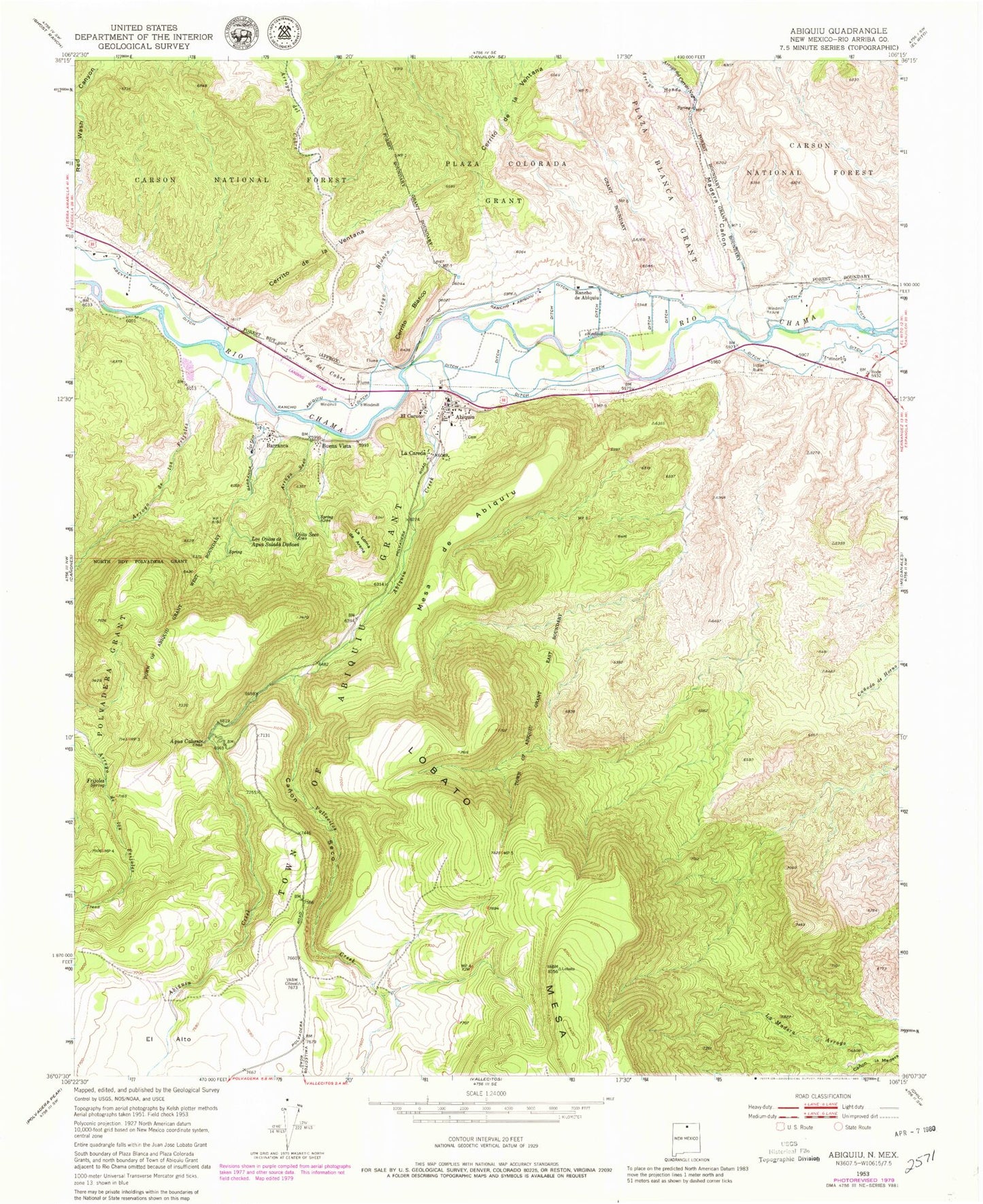 Classic USGS Abiquiu New Mexico 7.5'x7.5' Topo Map Image