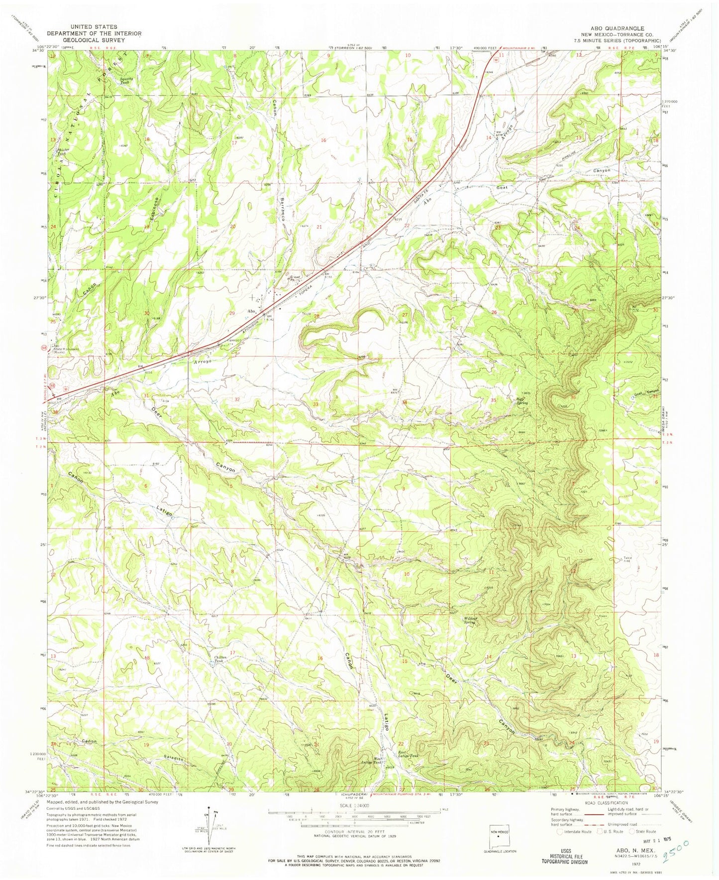 Classic USGS Abo New Mexico 7.5'x7.5' Topo Map Image
