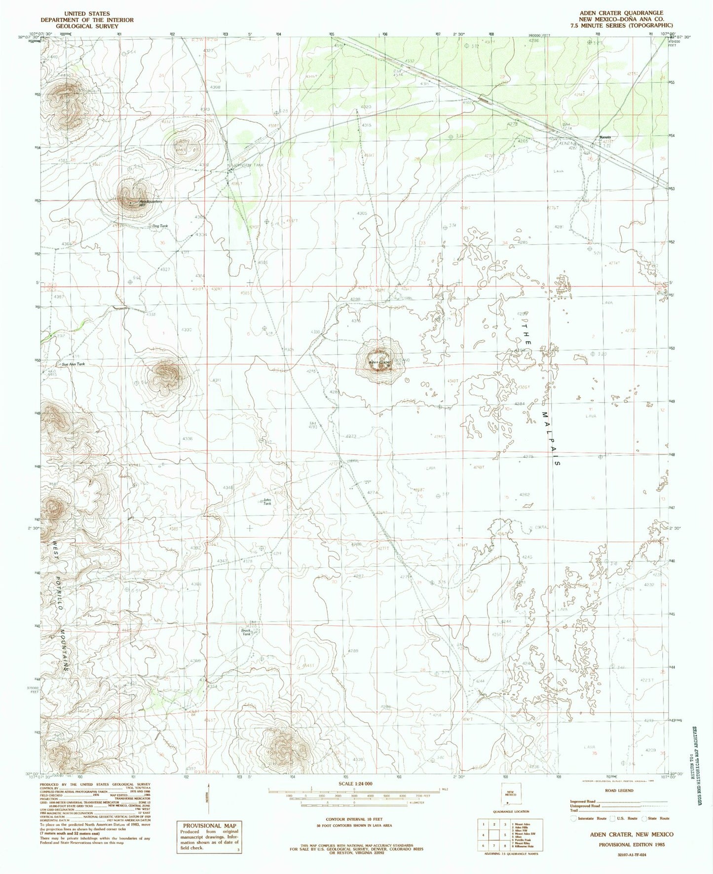 Classic USGS Aden Crater New Mexico 7.5'x7.5' Topo Map Image