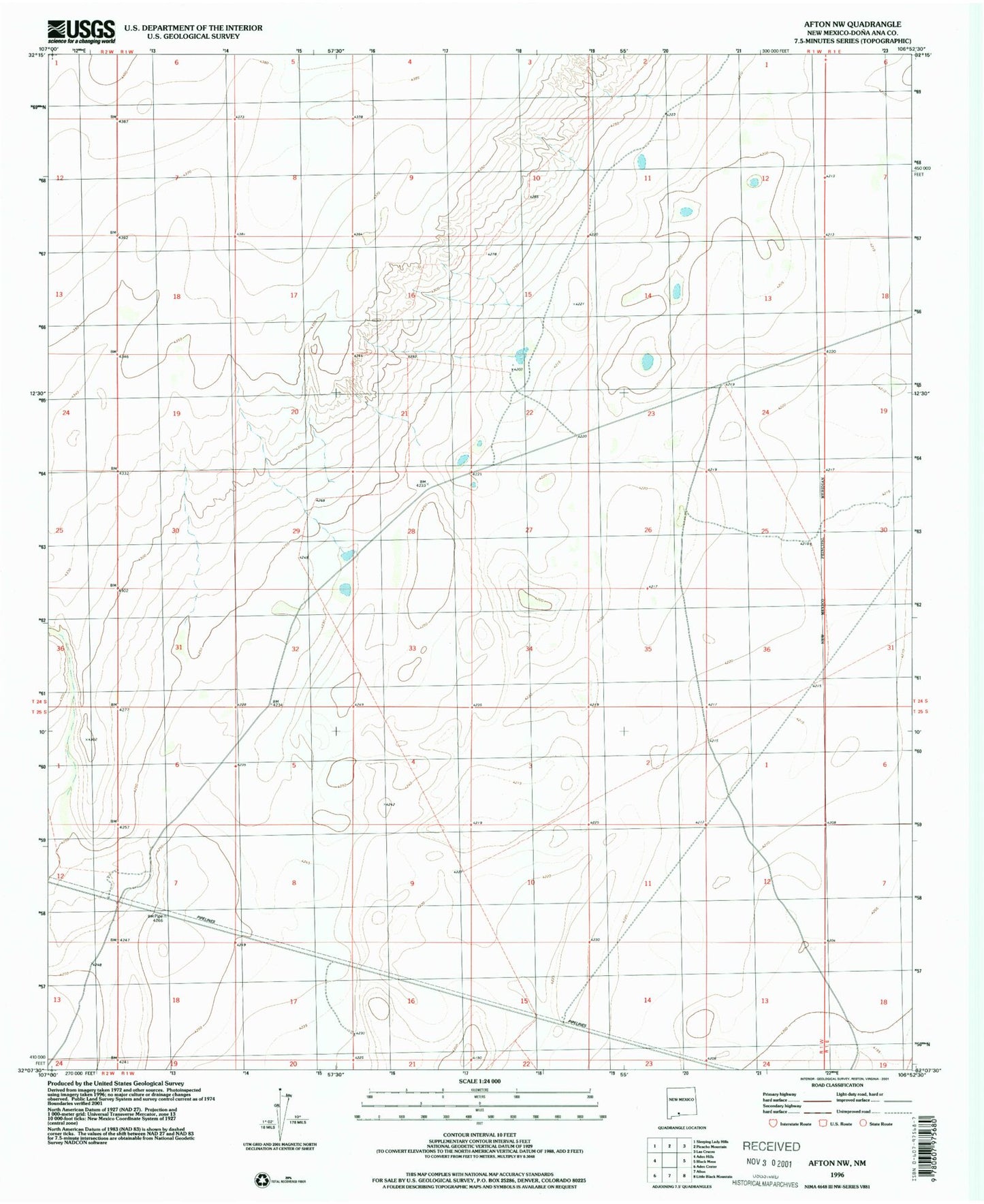 Classic USGS Afton NW New Mexico 7.5'x7.5' Topo Map Image