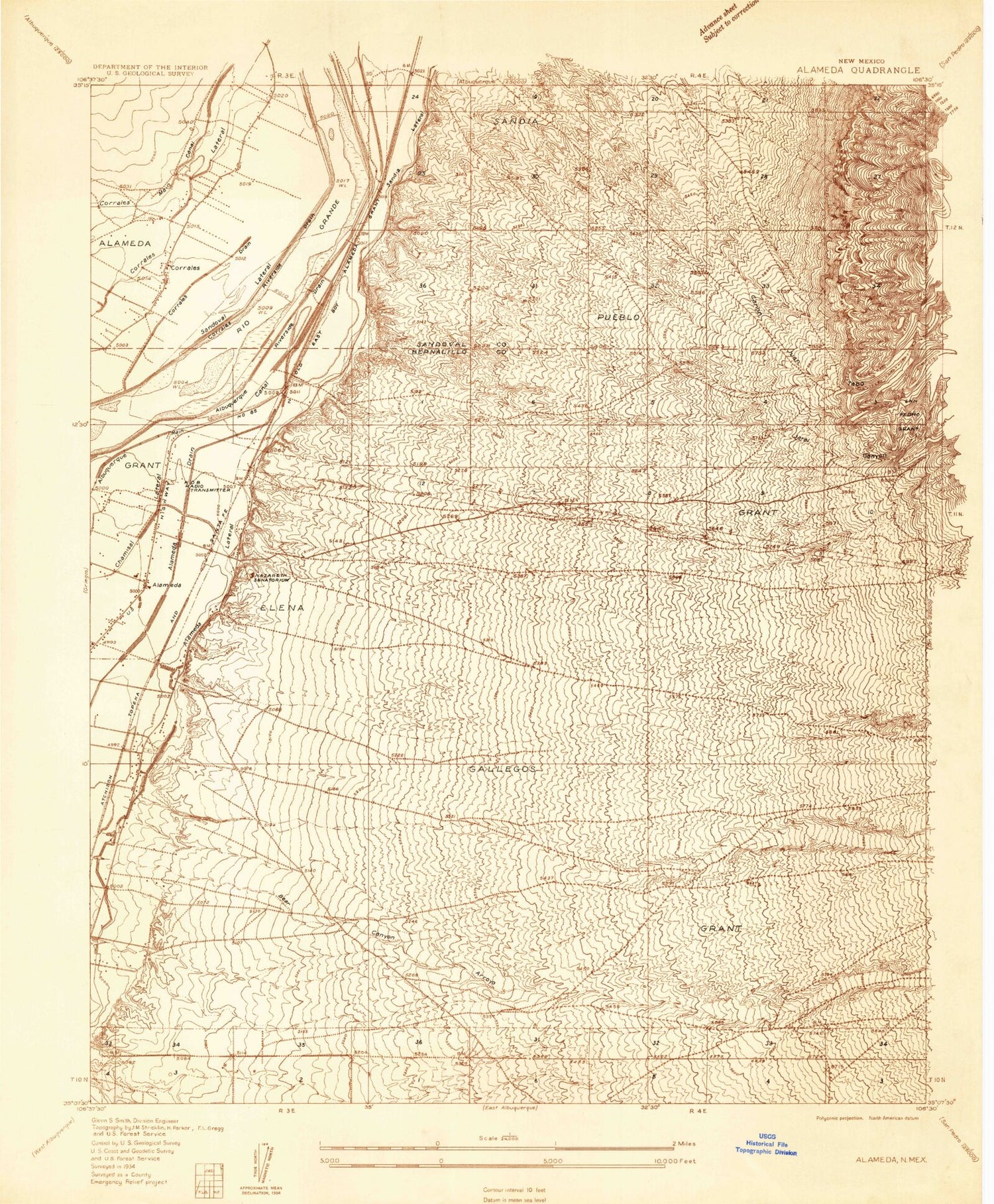 Classic USGS Alameda New Mexico 7.5'x7.5' Topo Map Image