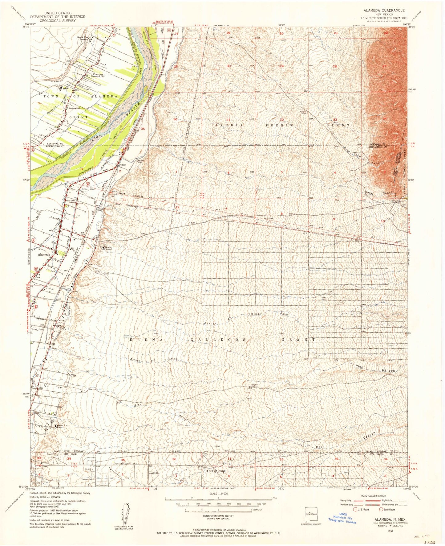 Classic USGS Alameda New Mexico 7.5'x7.5' Topo Map Image