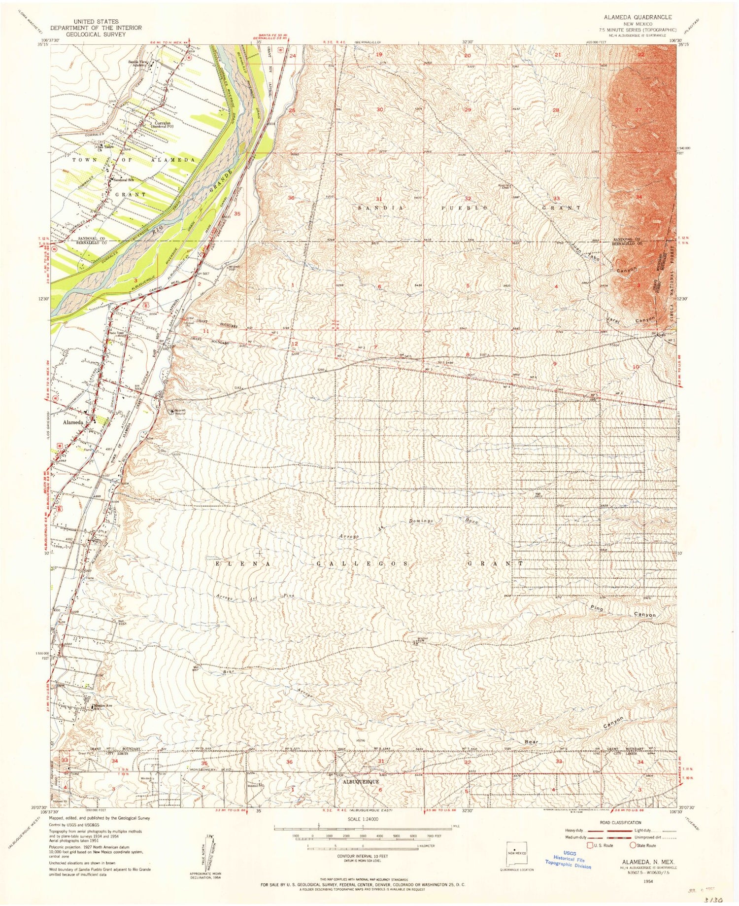 Classic USGS Alameda New Mexico 7.5'x7.5' Topo Map Image
