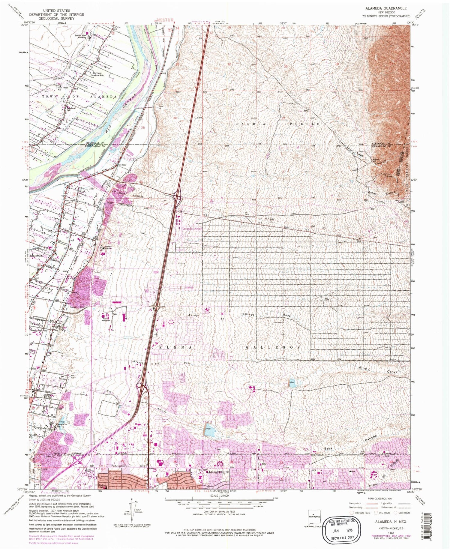 Classic USGS Alameda New Mexico 7.5'x7.5' Topo Map Image