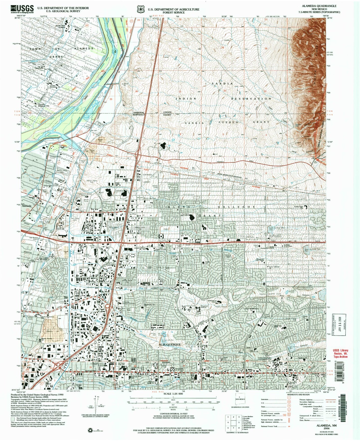 Classic USGS Alameda New Mexico 7.5'x7.5' Topo Map Image