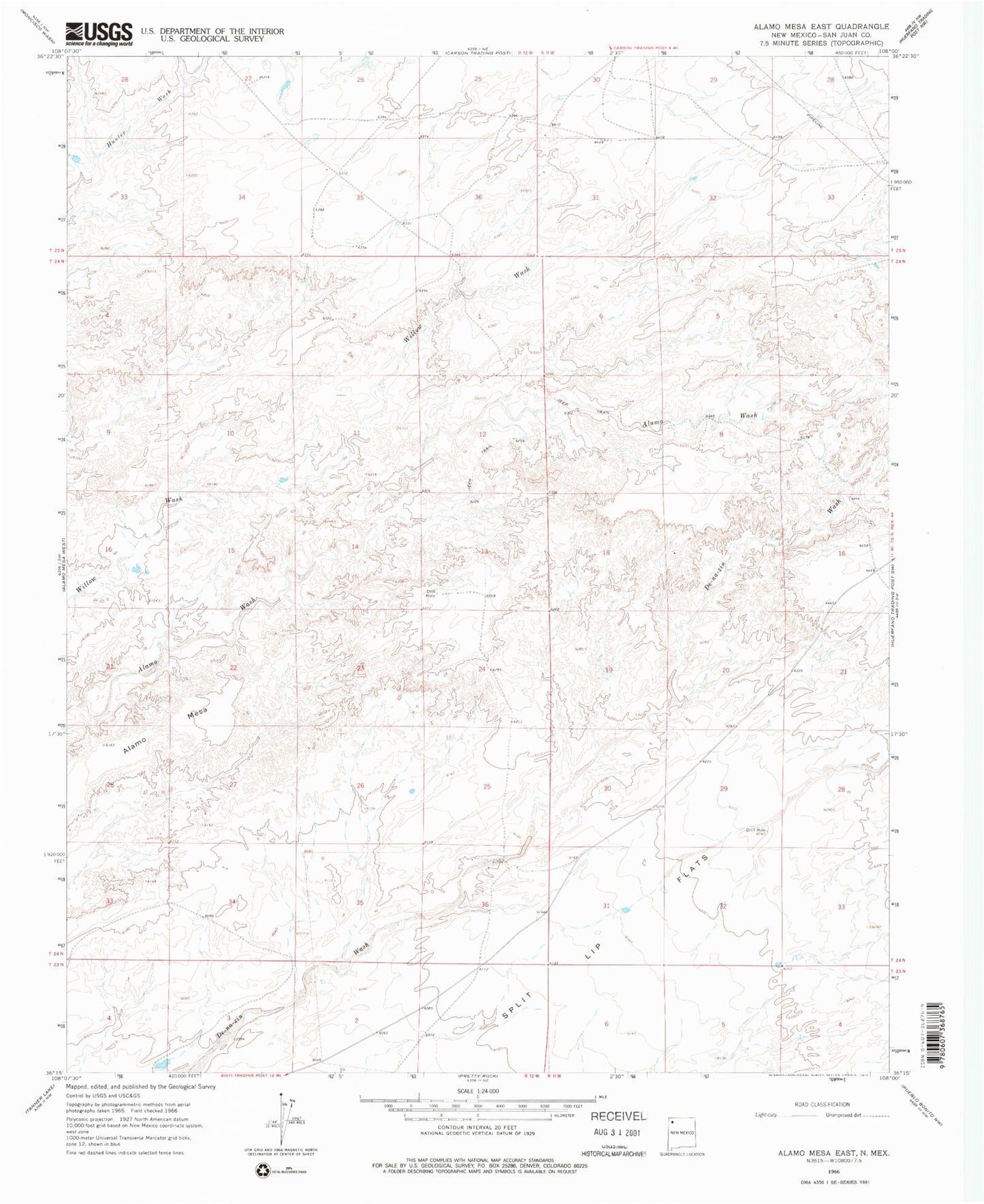 Classic USGS Alamo Mesa East New Mexico 7.5'x7.5' Topo Map Image