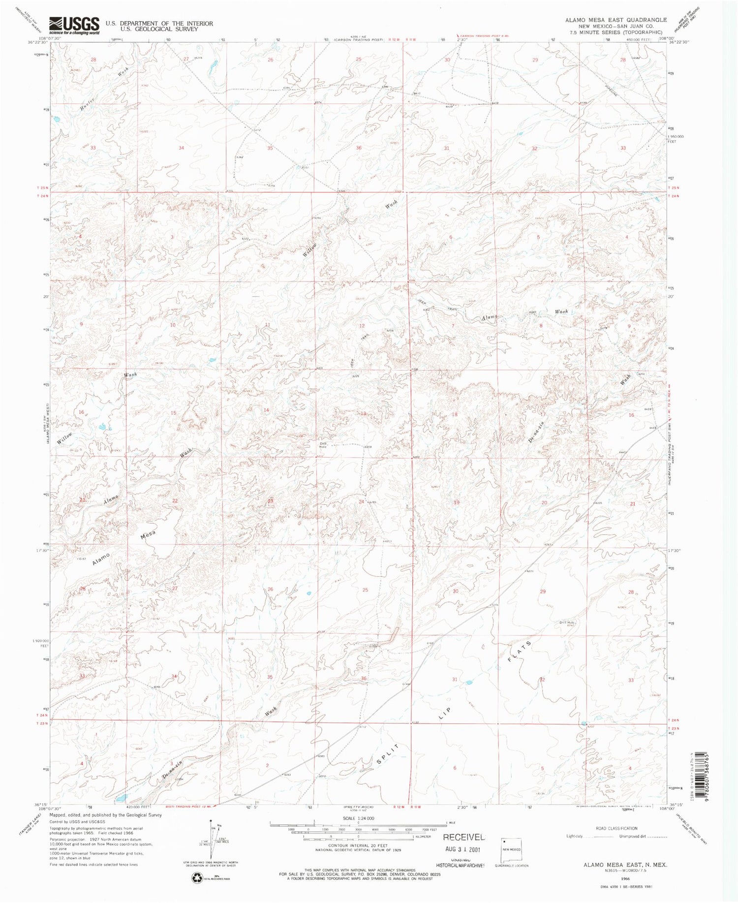 Classic USGS Alamo Mesa East New Mexico 7.5'x7.5' Topo Map Image
