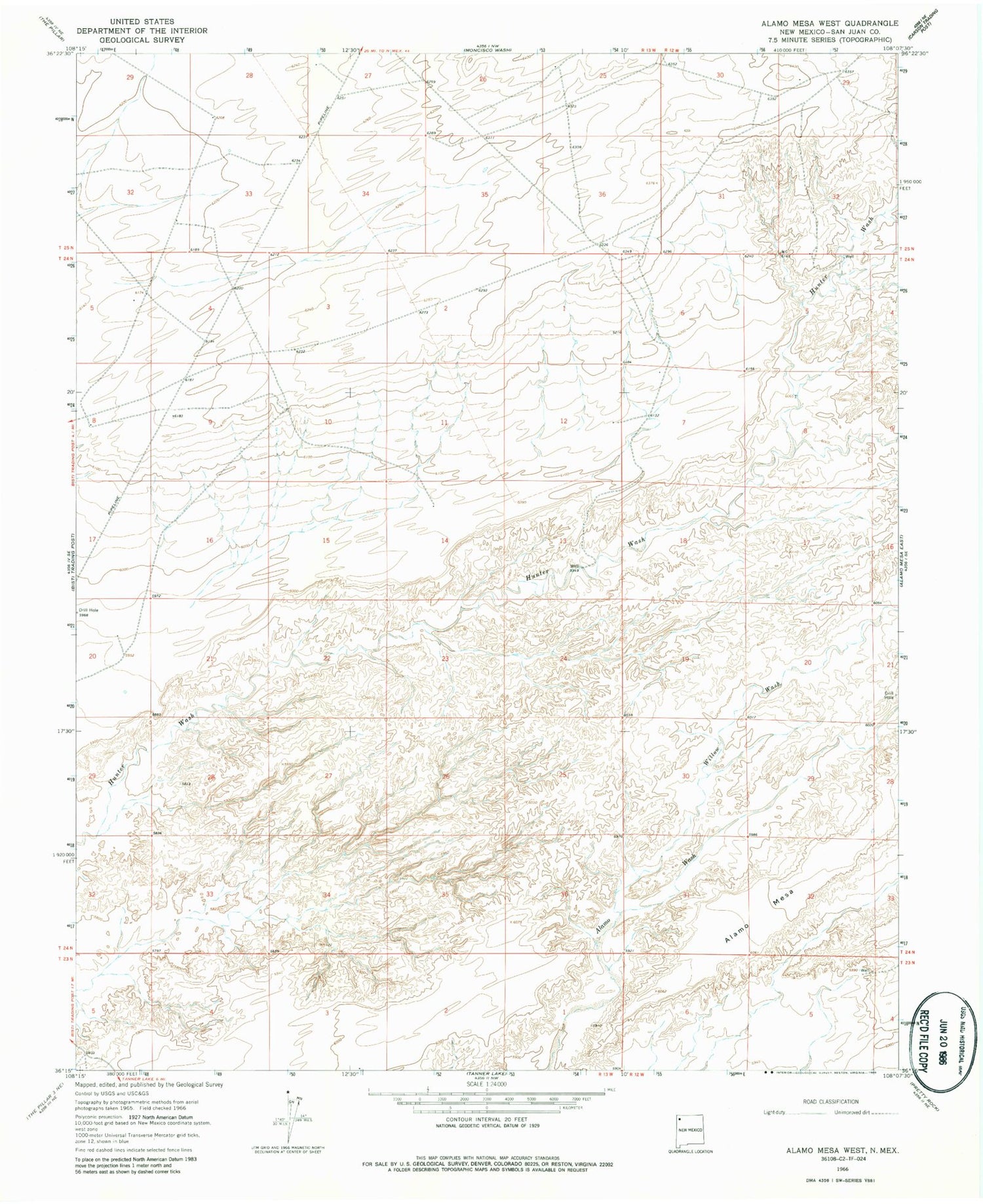 Classic USGS Alamo Mesa West New Mexico 7.5'x7.5' Topo Map Image