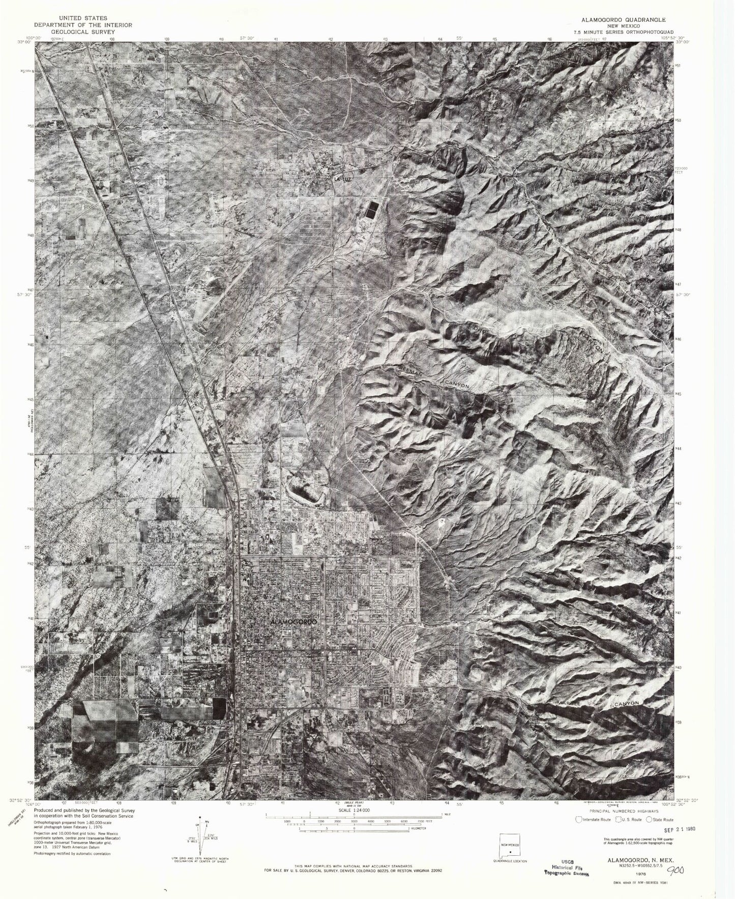 Classic USGS Alamogordo North New Mexico 7.5'x7.5' Topo Map Image