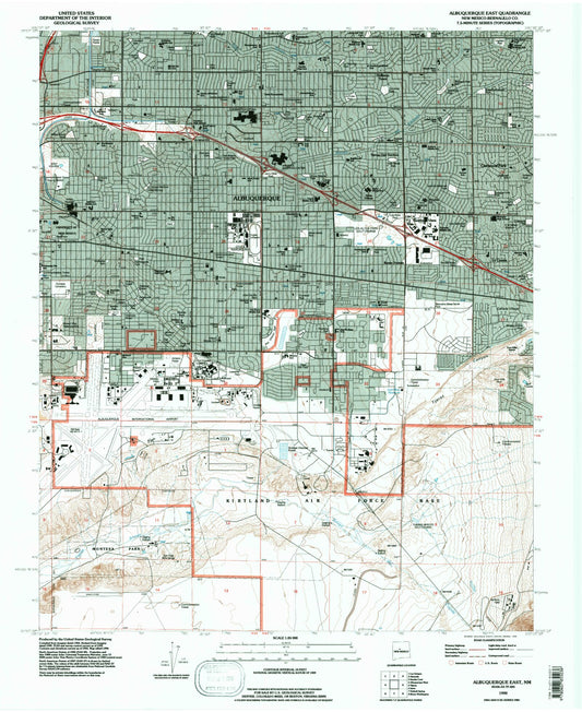 Classic USGS Albuquerque East New Mexico 7.5'x7.5' Topo Map Image