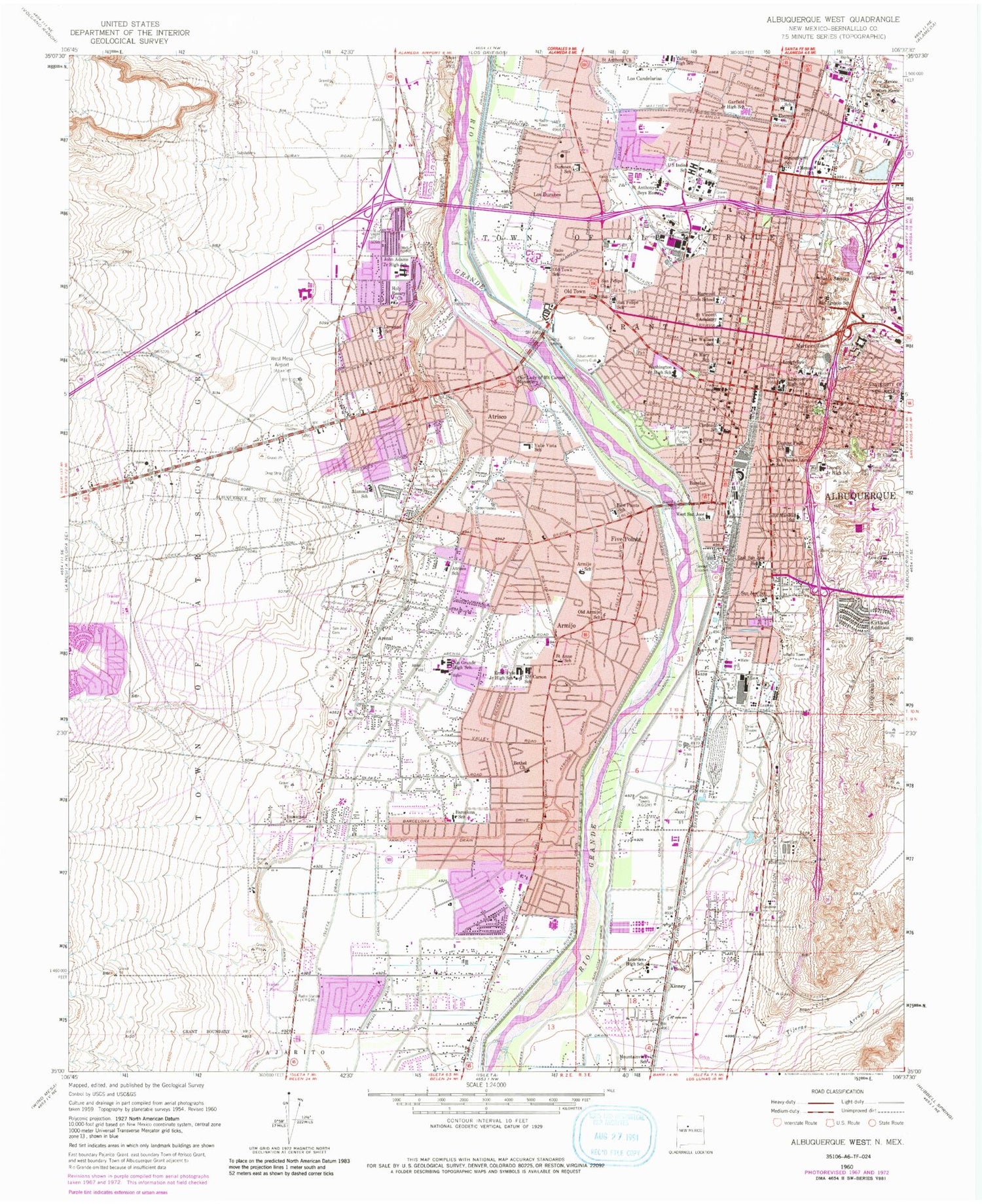 Classic USGS Albuquerque West New Mexico 7.5'x7.5' Topo Map Image
