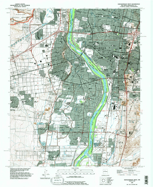 Classic USGS Albuquerque West New Mexico 7.5'x7.5' Topo Map Image