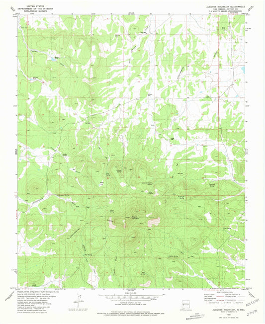 Classic USGS Alegres Mountain New Mexico 7.5'x7.5' Topo Map Image