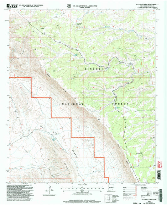 Classic USGS Algerita Canyon New Mexico 7.5'x7.5' Topo Map Image
