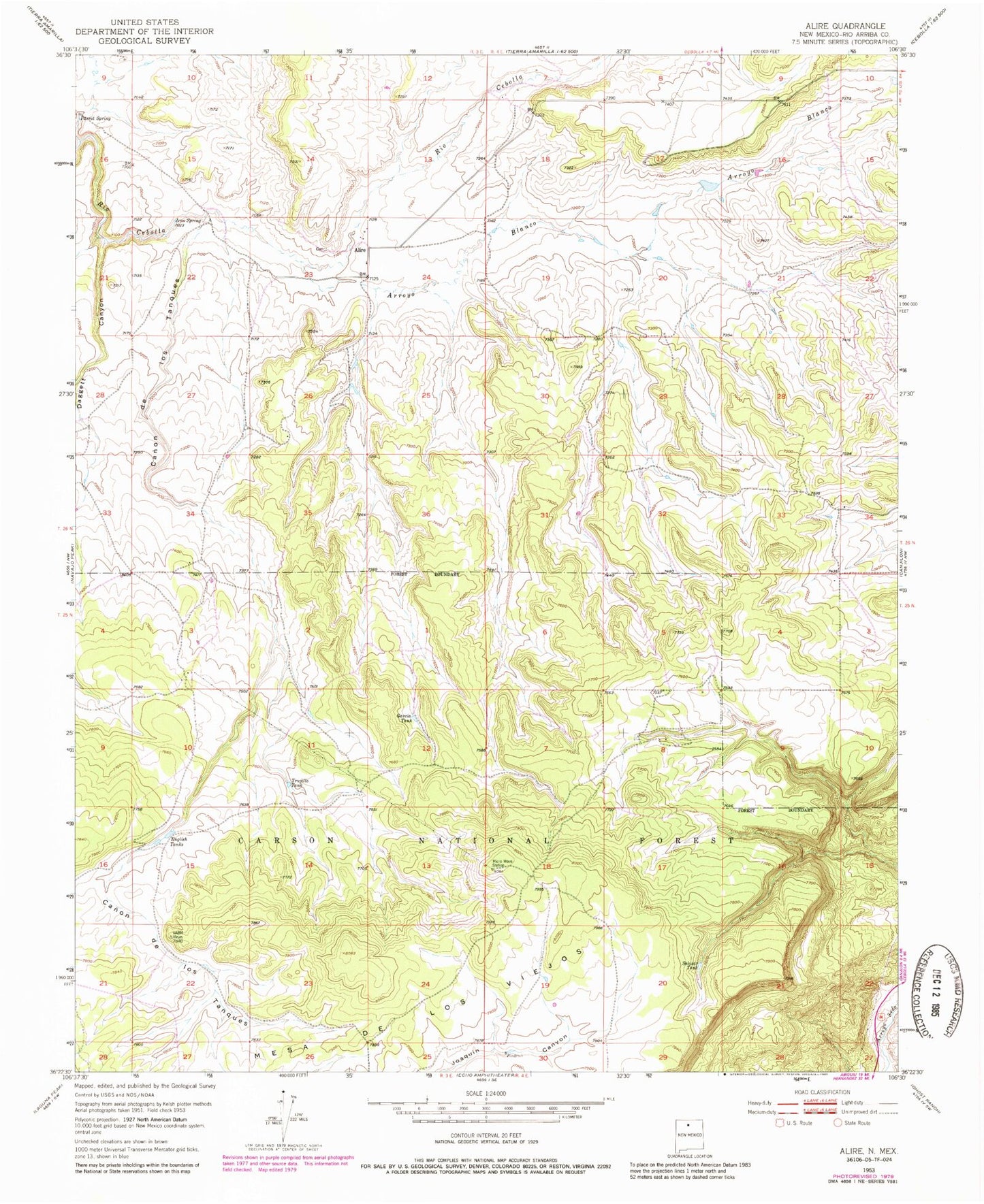 Classic USGS Alire New Mexico 7.5'x7.5' Topo Map Image