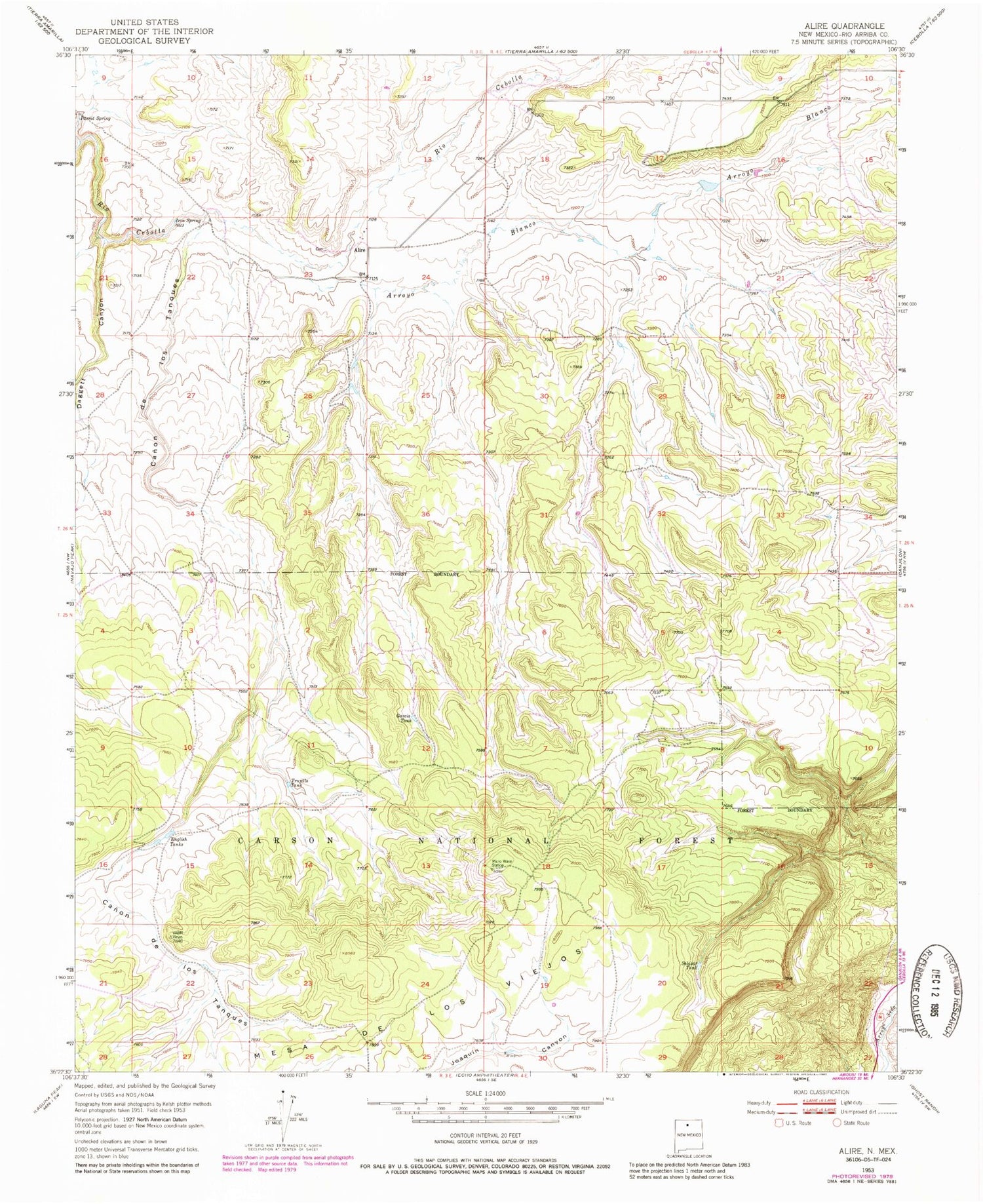 Classic USGS Alire New Mexico 7.5'x7.5' Topo Map Image