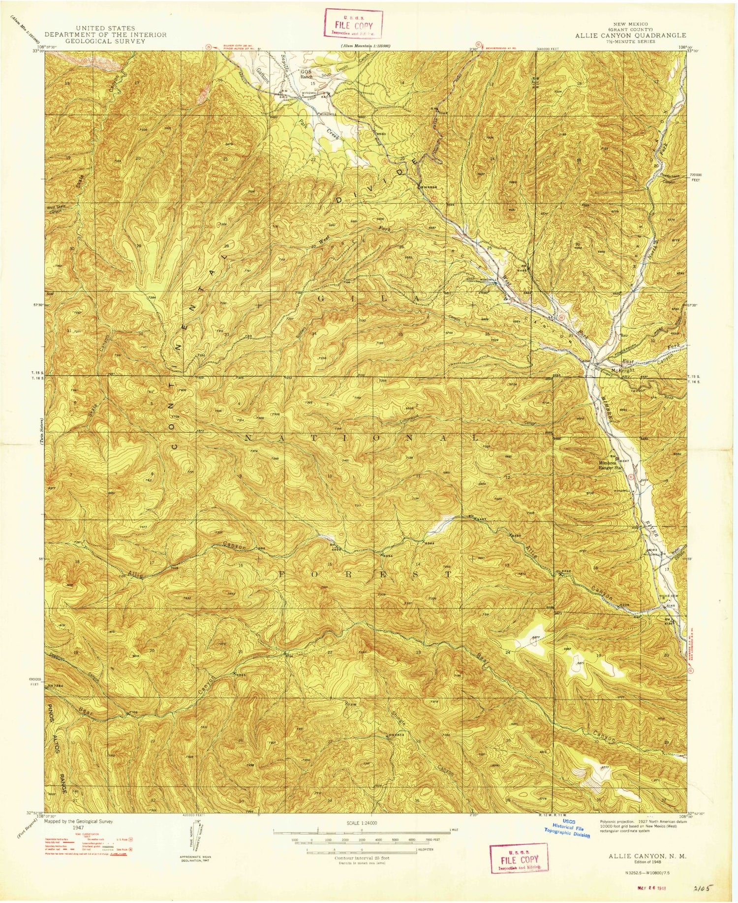 Classic USGS Allie Canyon New Mexico 7.5'x7.5' Topo Map Image
