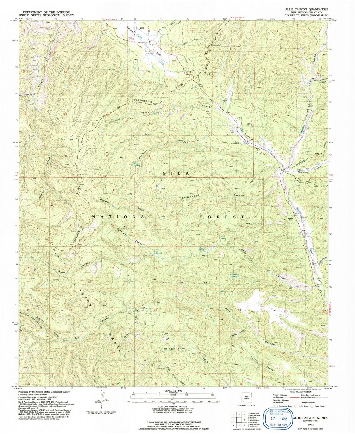 Classic USGS Allie Canyon New Mexico 7.5'x7.5' Topo Map Image