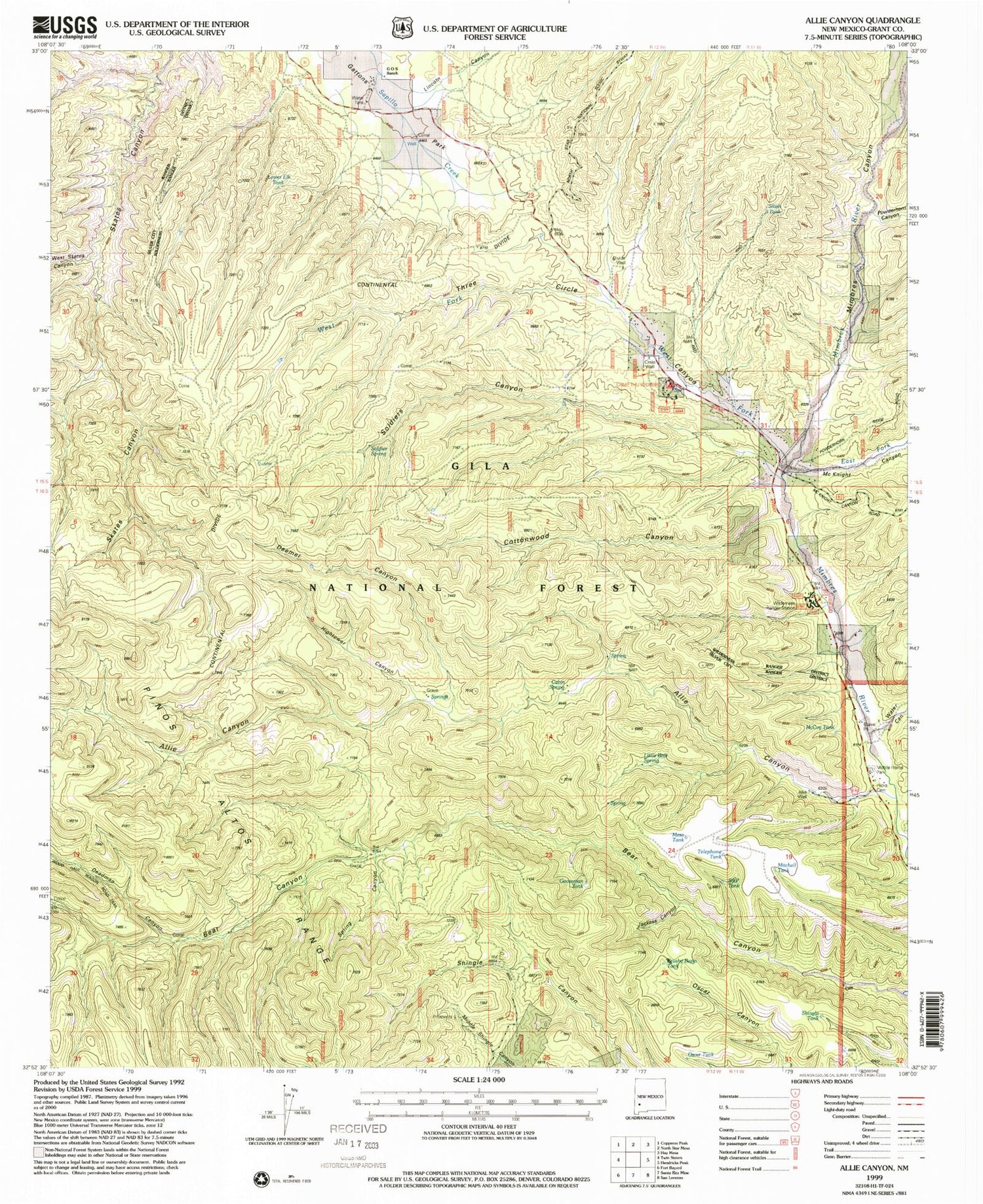 Classic USGS Allie Canyon New Mexico 7.5'x7.5' Topo Map Image