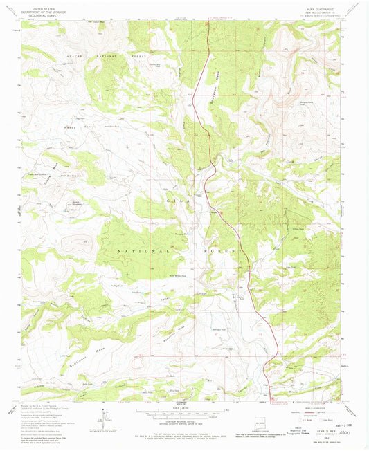 Classic USGS Alma New Mexico 7.5'x7.5' Topo Map Image