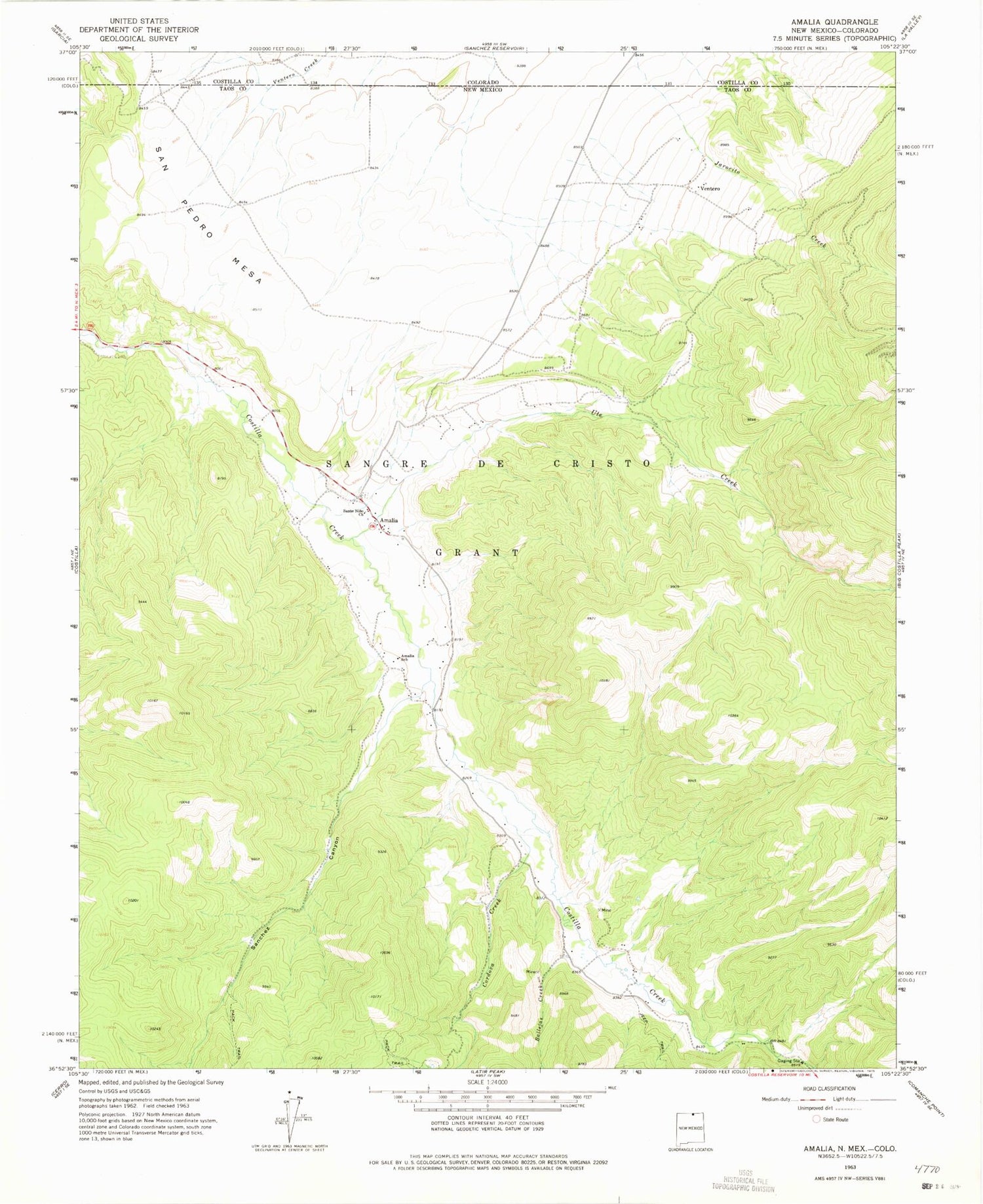 Classic USGS Amalia New Mexico 7.5'x7.5' Topo Map Image
