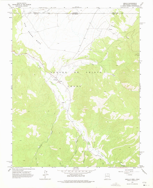 Classic USGS Amalia New Mexico 7.5'x7.5' Topo Map Image