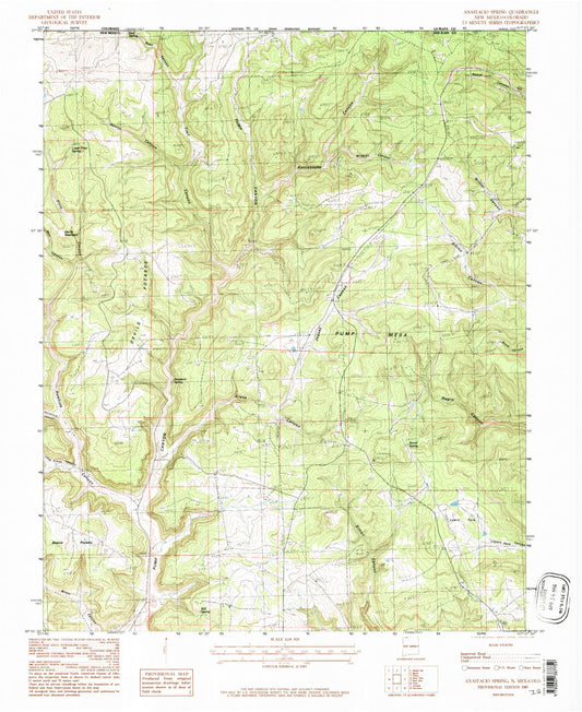 Classic USGS Anastacio Spring New Mexico 7.5'x7.5' Topo Map Image