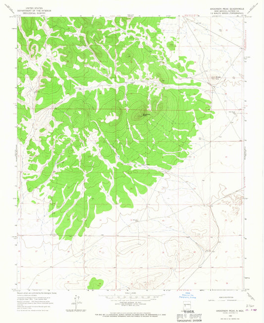 Classic USGS Anderson Peak New Mexico 7.5'x7.5' Topo Map Image