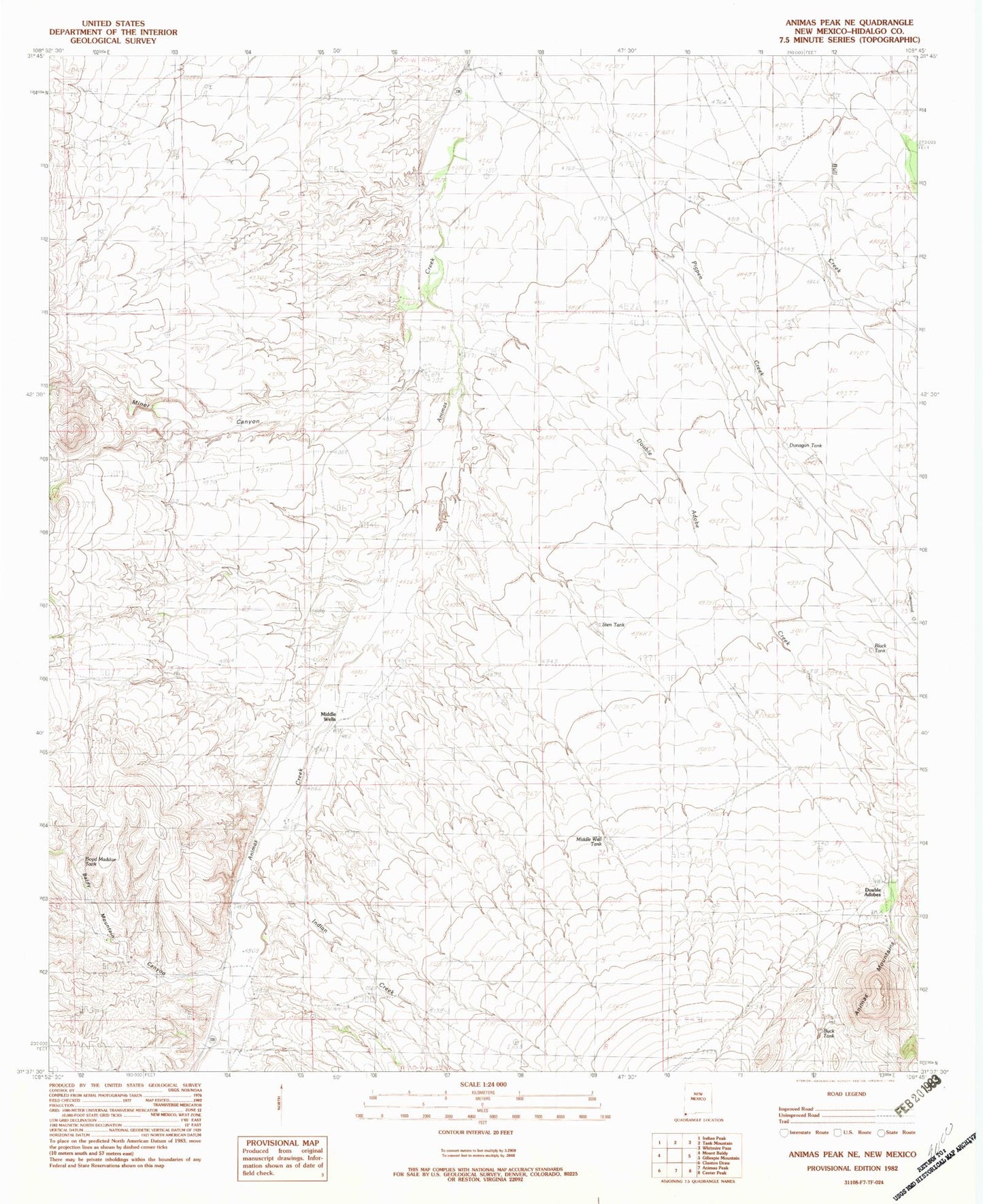 Classic USGS Animas Peak NE New Mexico 7.5'x7.5' Topo Map Image