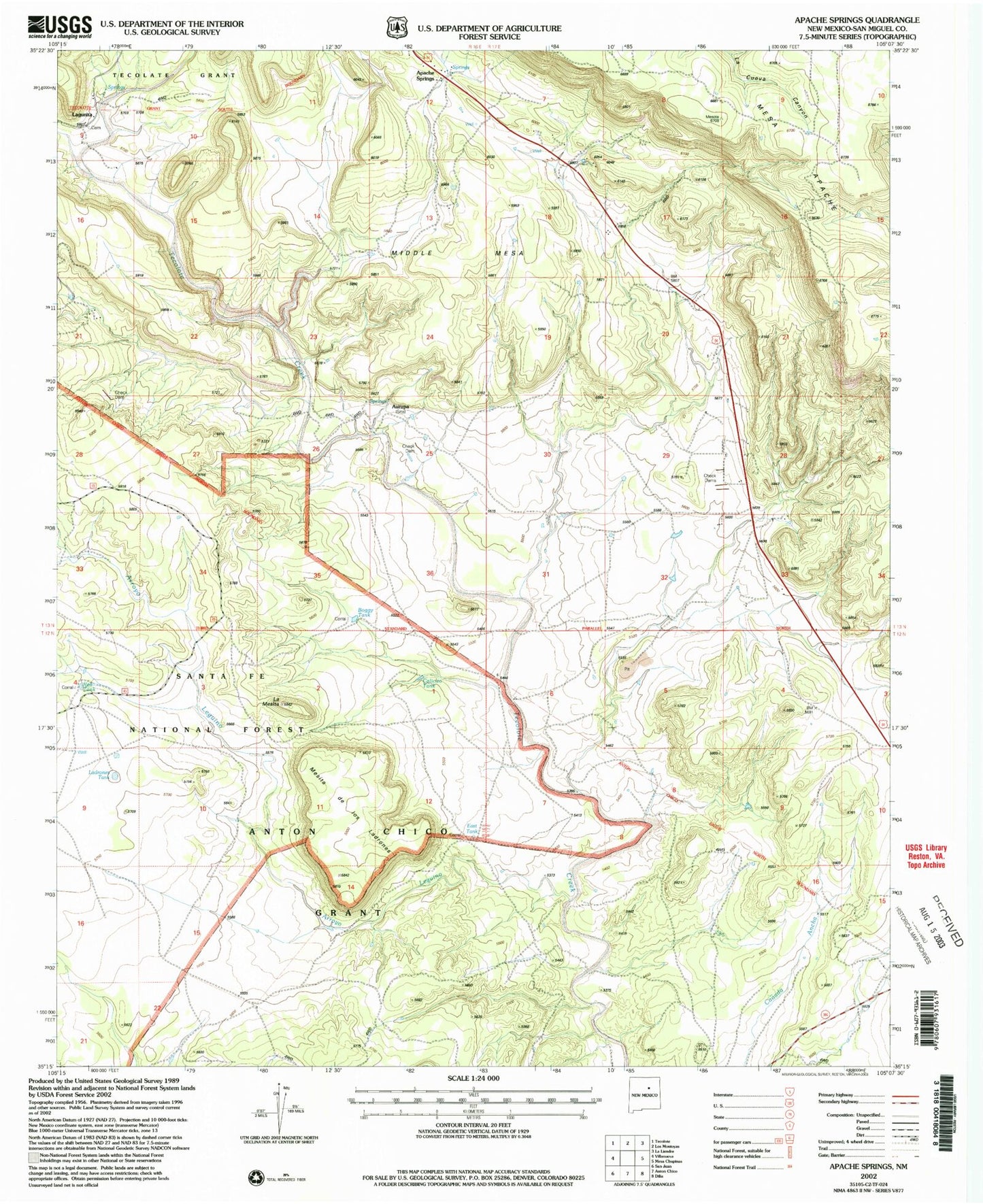 Classic USGS Apache Springs New Mexico 7.5'x7.5' Topo Map Image